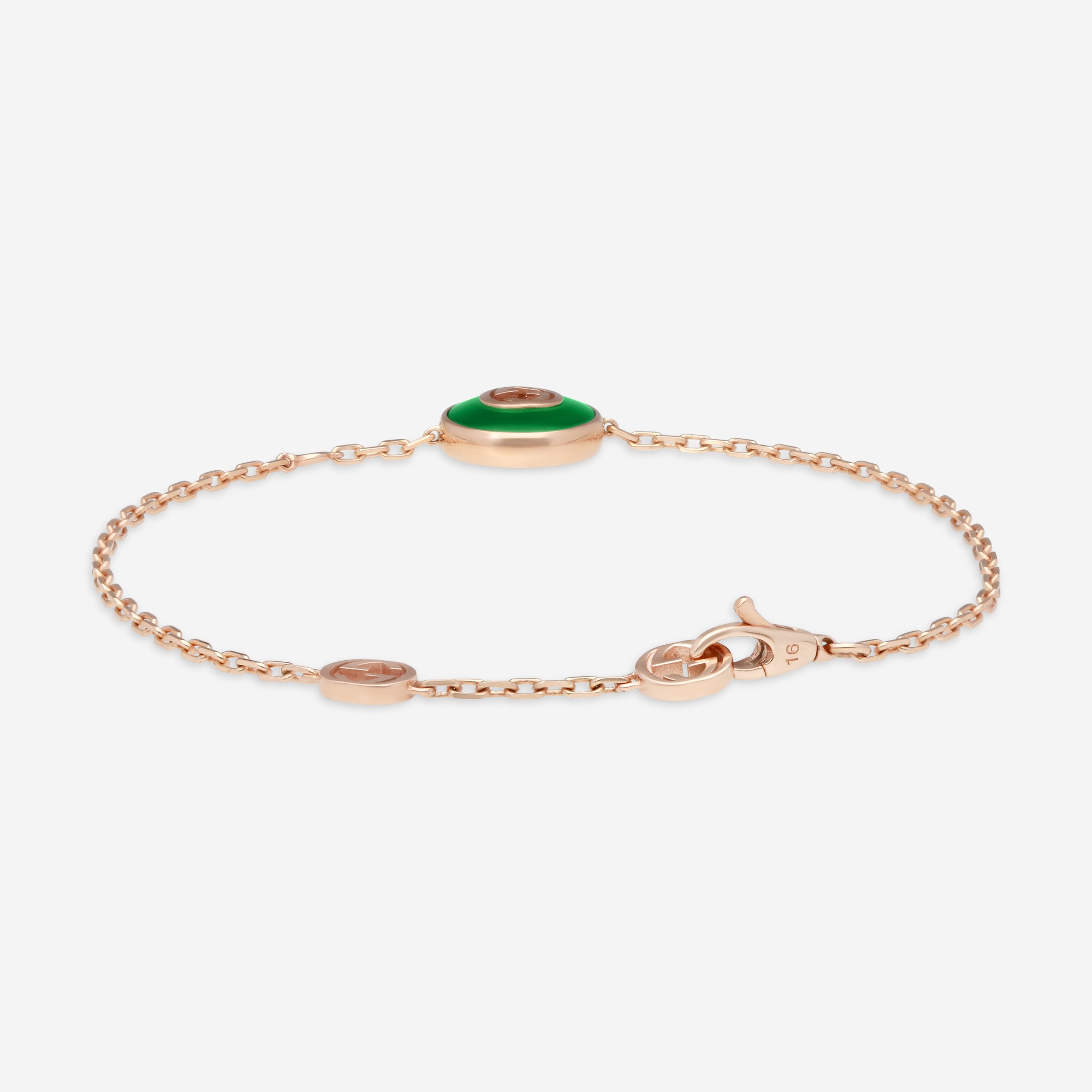 Gucci 18K Rose Gold Green Agate & Diamond Chain Bracelet YBA786556002016 — view 3