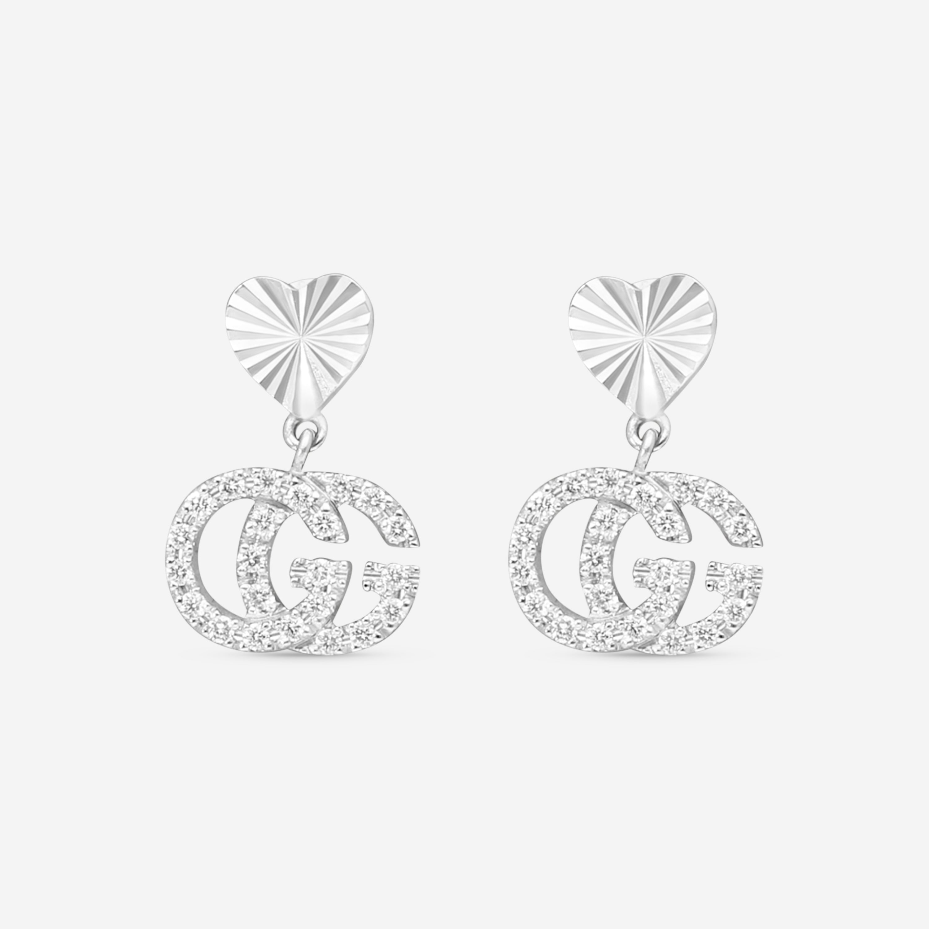 Gucci Running G 18K White Gold Diamond Drop Earrings YBD64860200100U