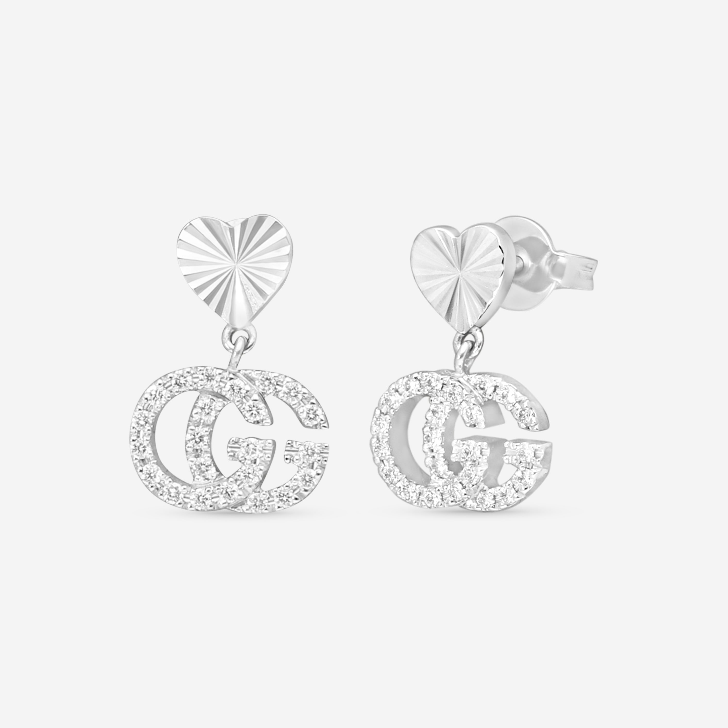 Gucci Running G 18K White Gold Diamond Drop Earrings YBD64860200100U — view 2