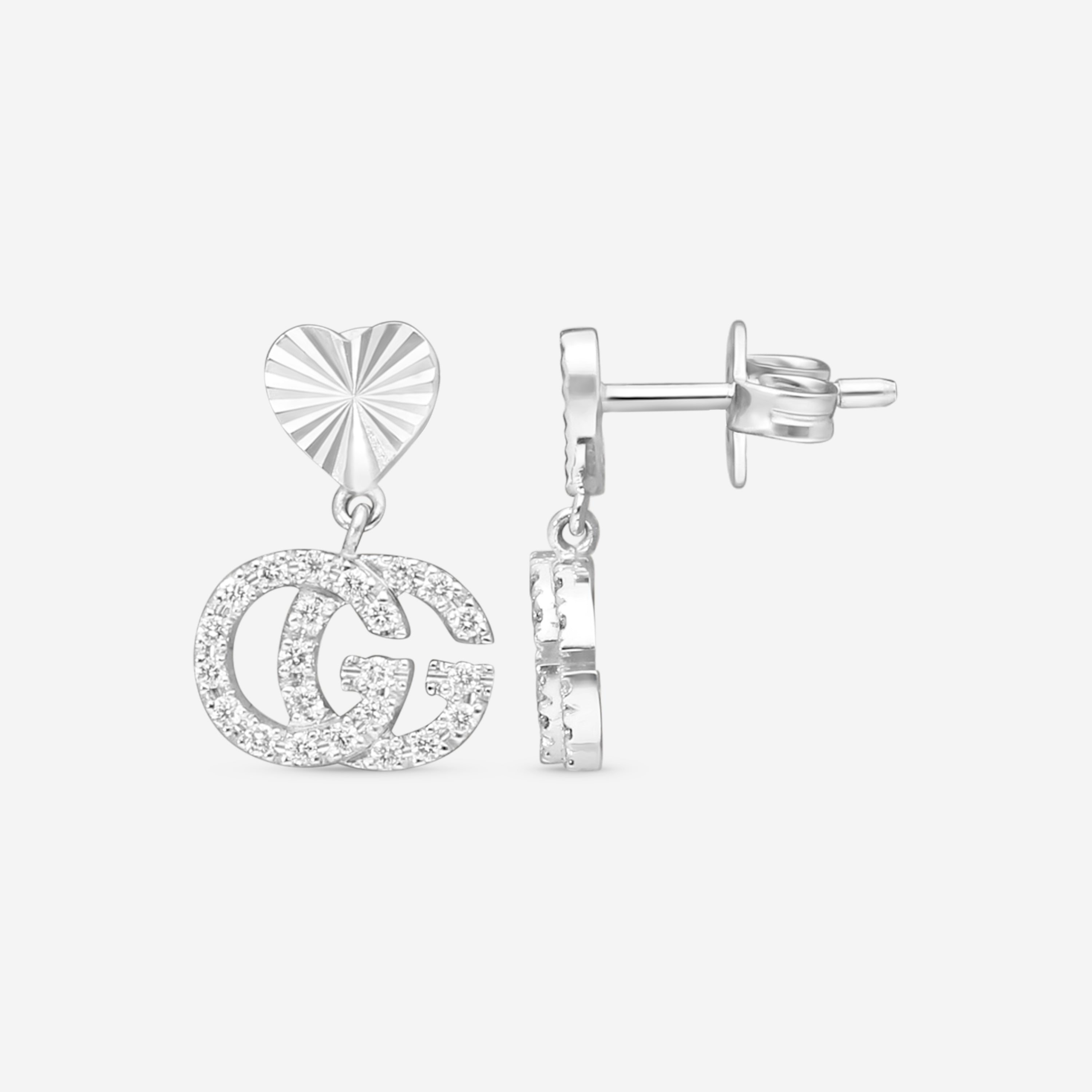 Gucci Running G 18K White Gold Diamond Drop Earrings YBD64860200100U — view 3