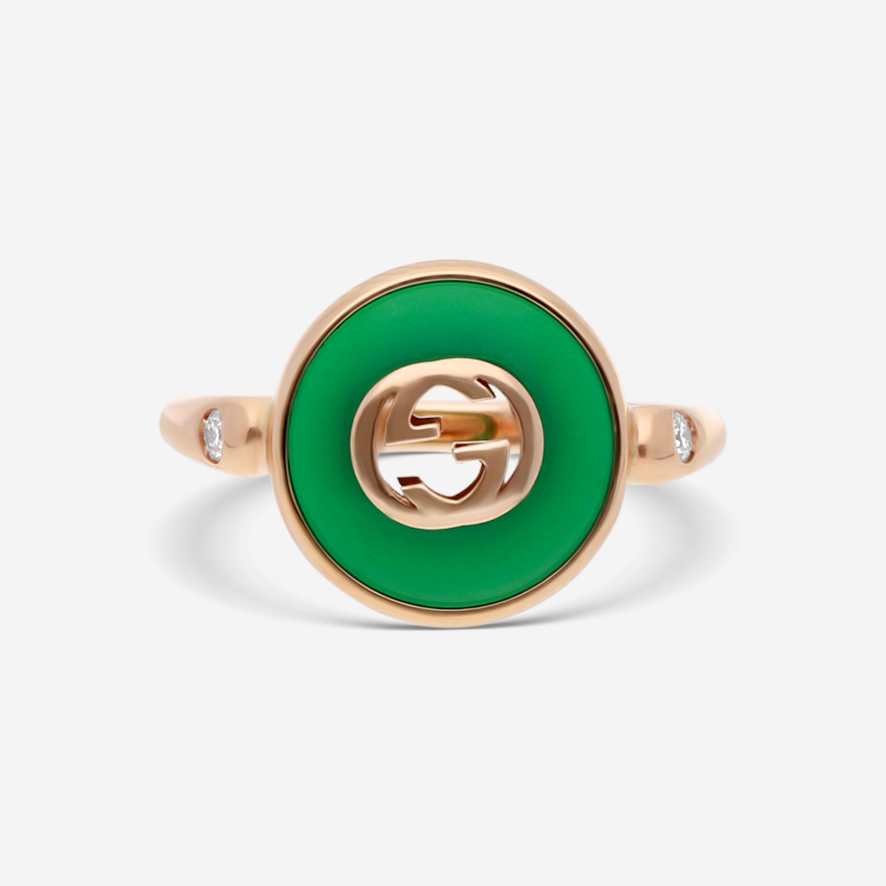 Gucci 18K Rose Gold Green Agate & Diamond Ring YBC786547002011