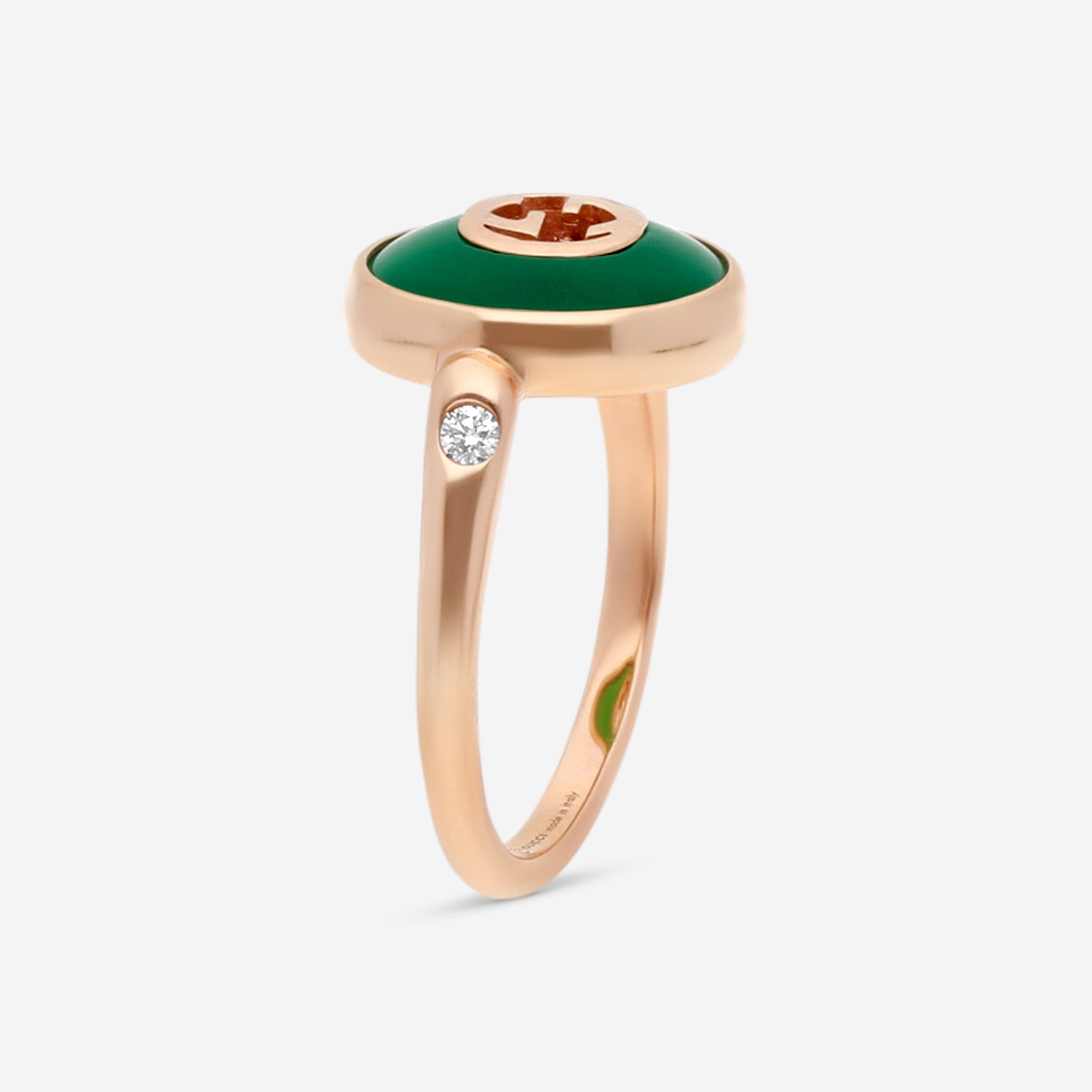 Gucci 18K Rose Gold Green Agate & Diamond Ring YBC786547002011 — view 2