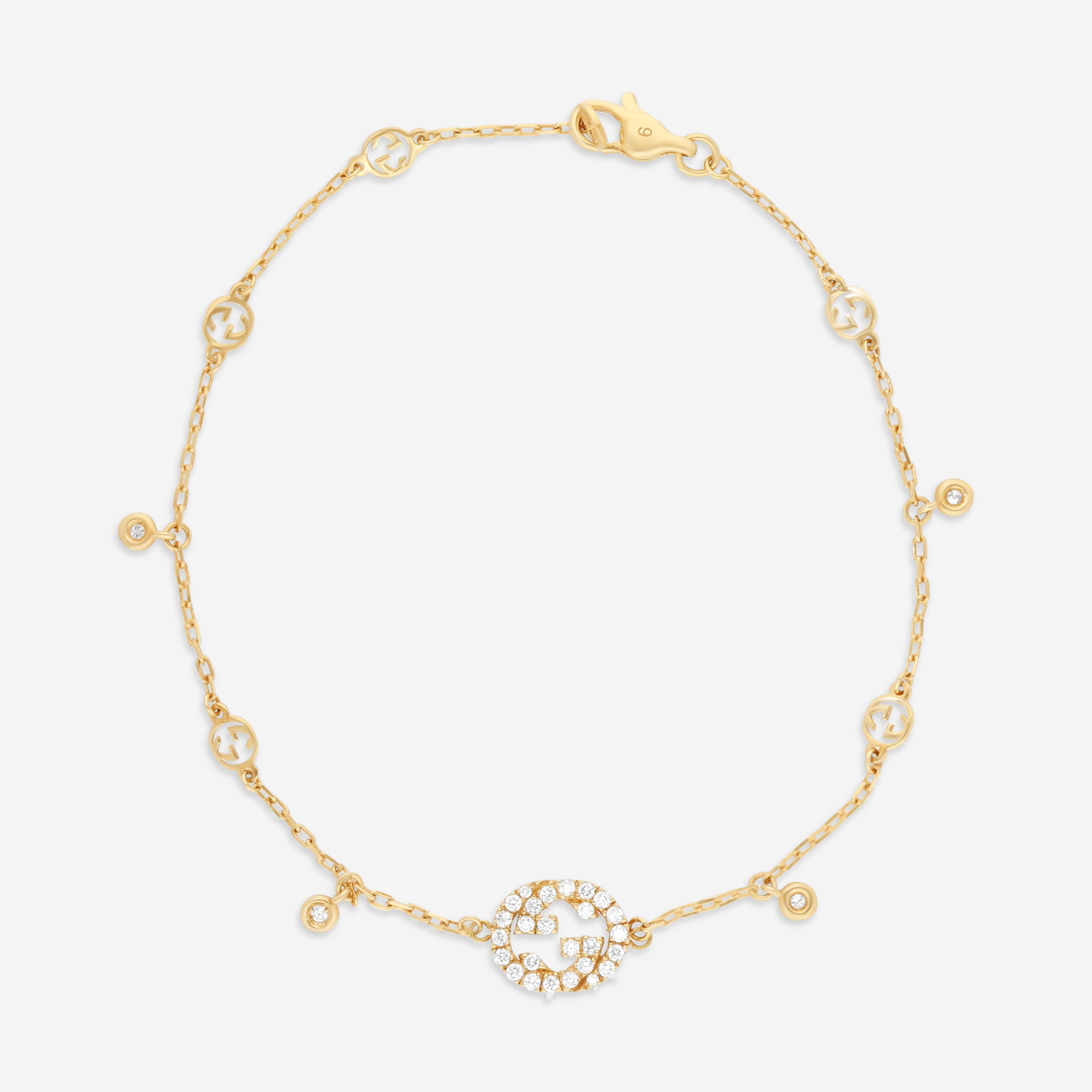 Gucci Interlocking G 18K Yellow Gold Diamond Bracelet YBA729403002016