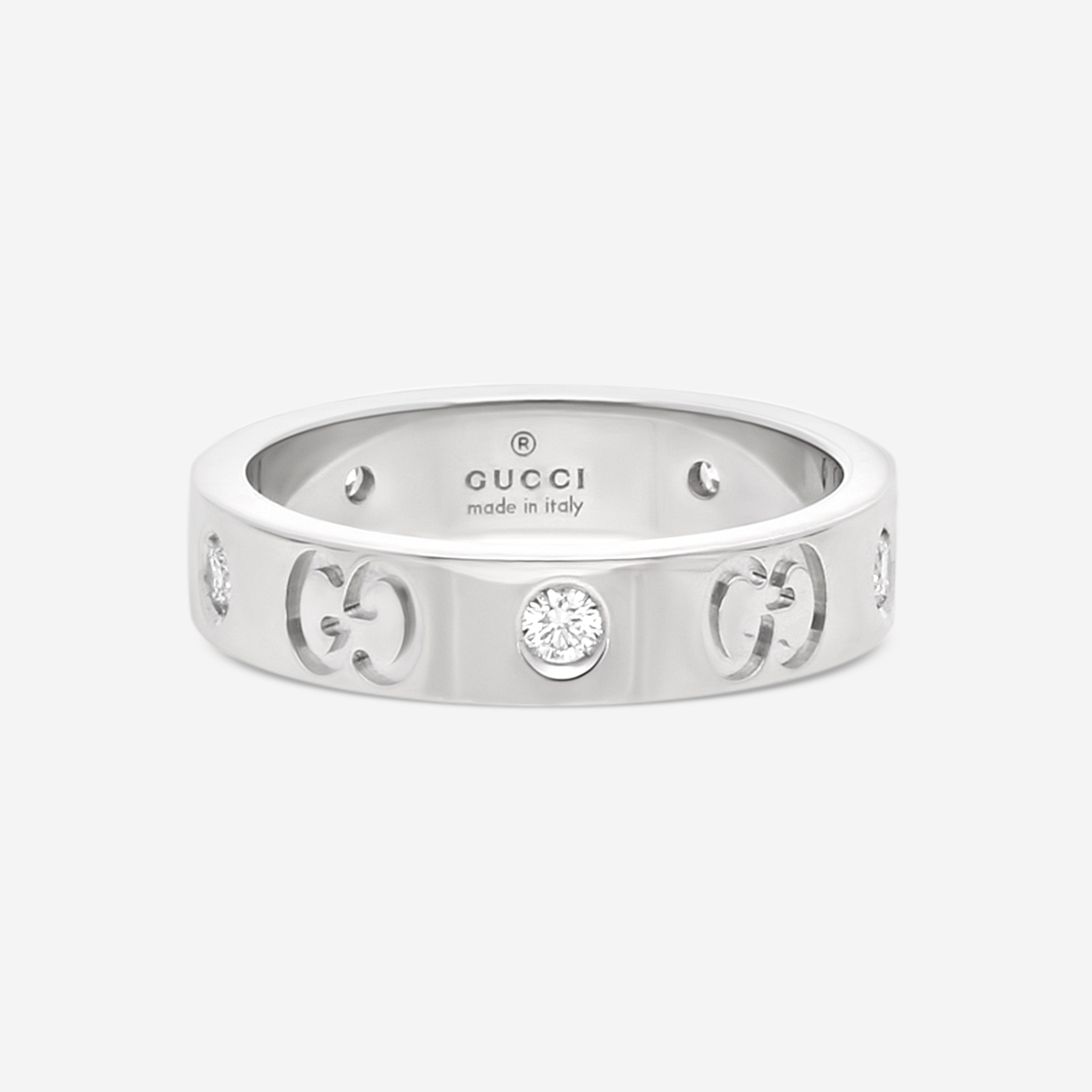 Gucci Icon 18K White Gold Diamond Thin Band Ring YBC100881001009