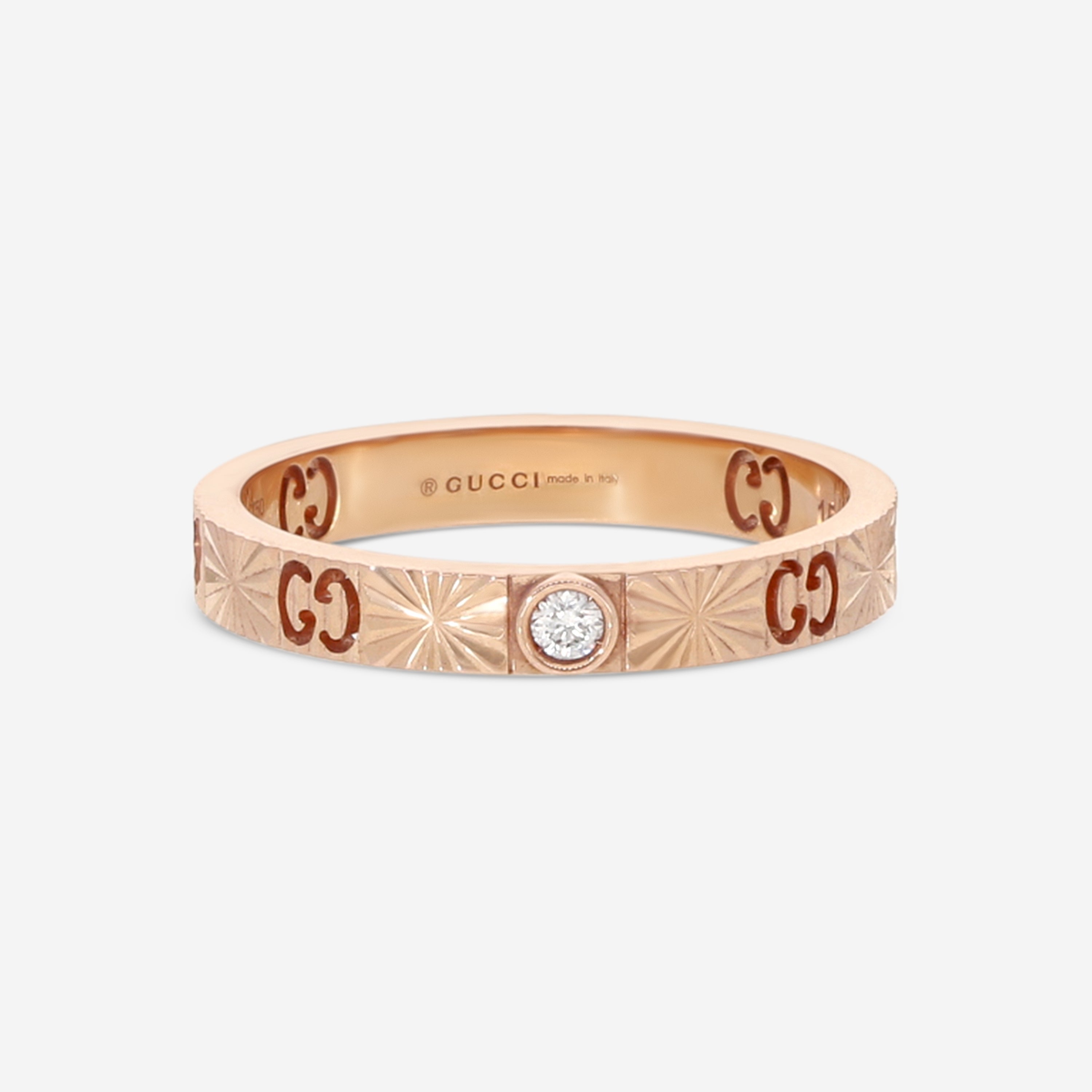 Gucci Icon 18K Rose Gold Diamond Band Ring YBC727892001015