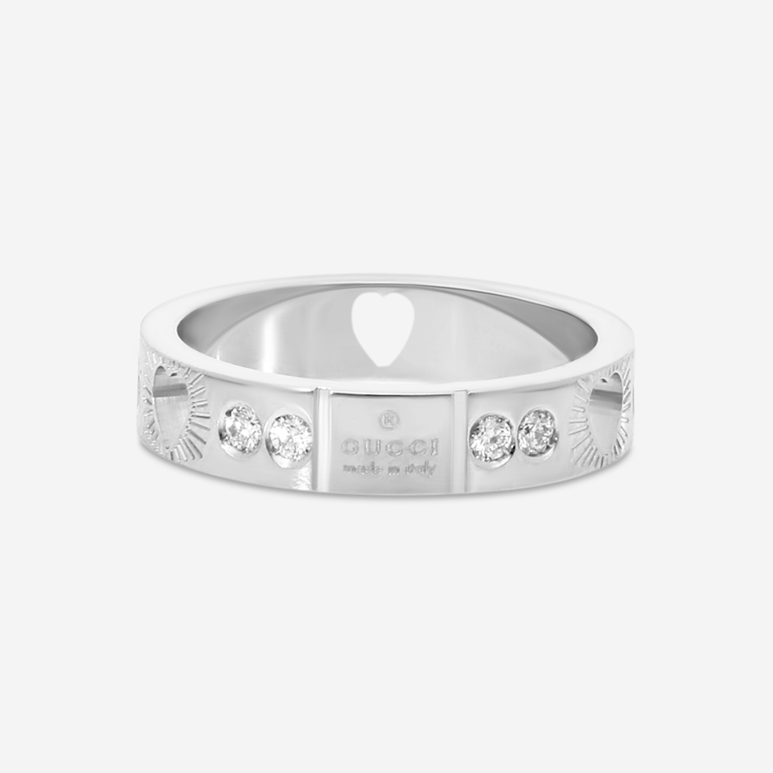 Gucci Icon 18K White Gold Diamond Band Ring YBC662055001010