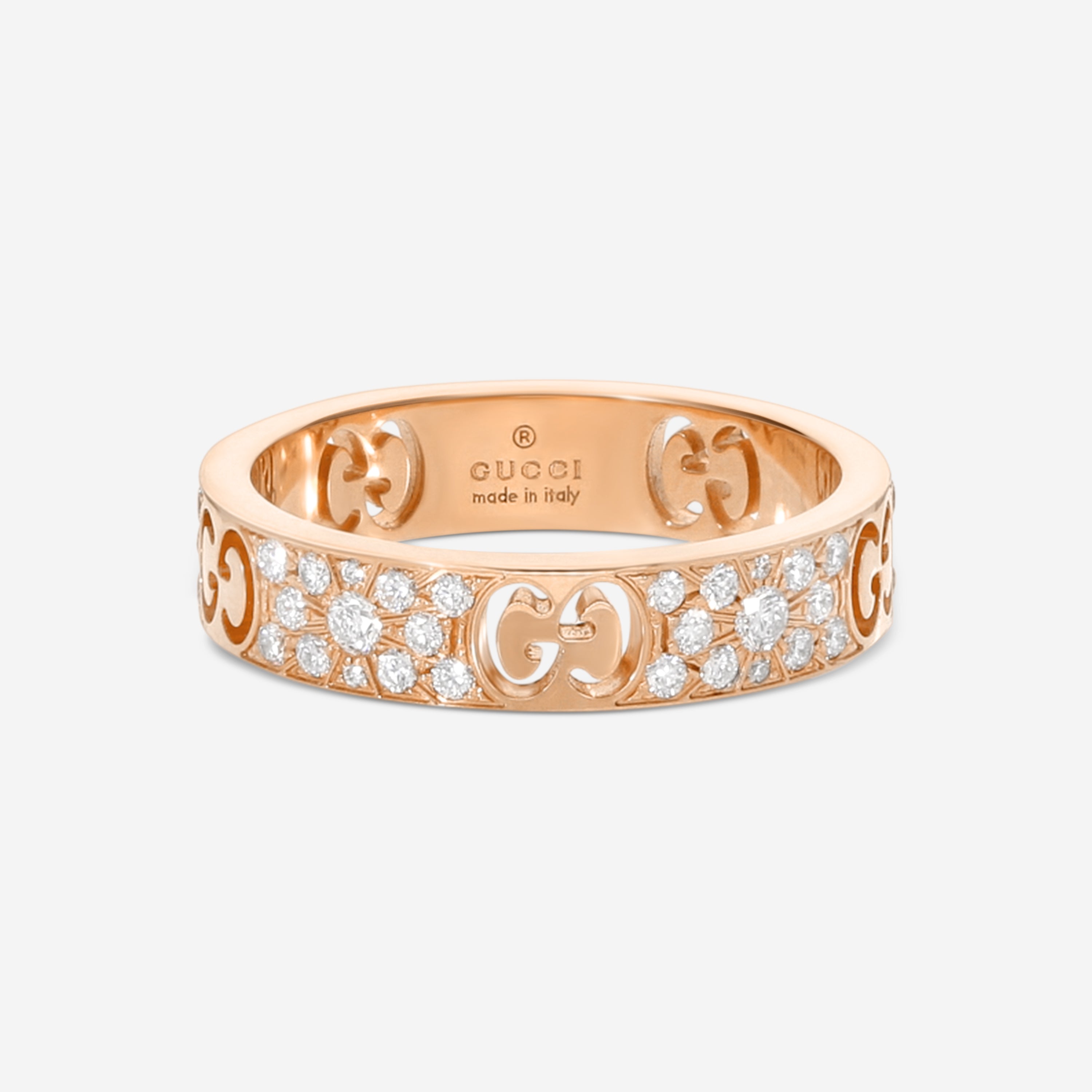 Gucci Icon 18K Rose Gold Diamond Band Ring YBC729415001012