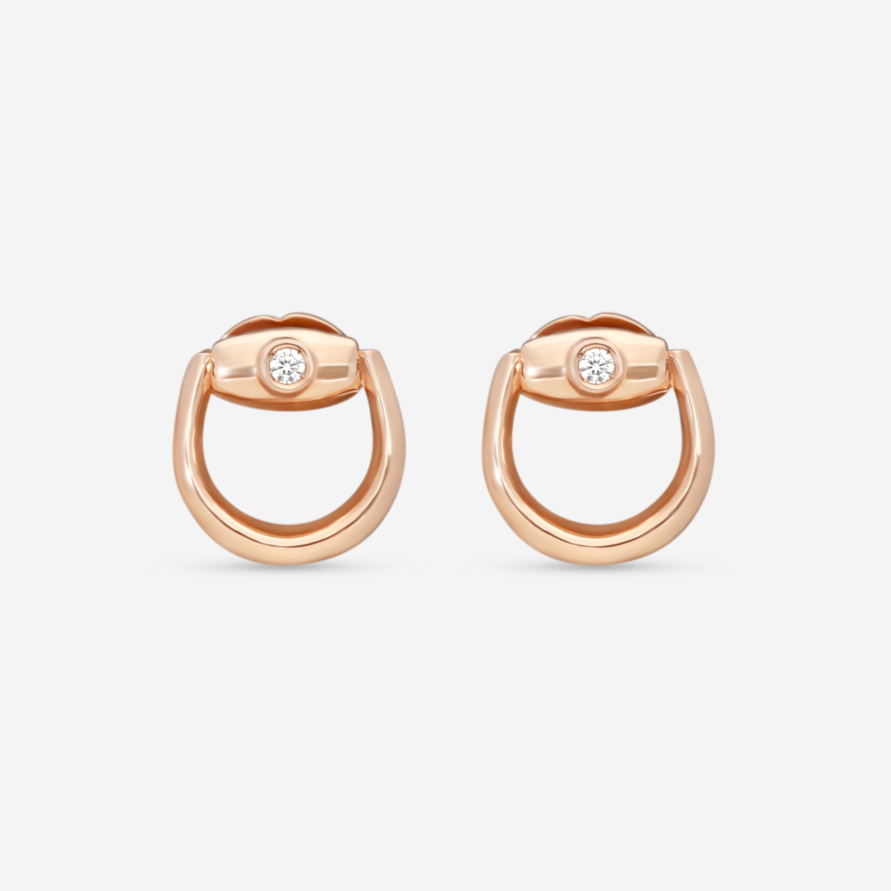Gucci Horsebit 18K Rose Gold Diamond Stud Earrings YBD79616600100U