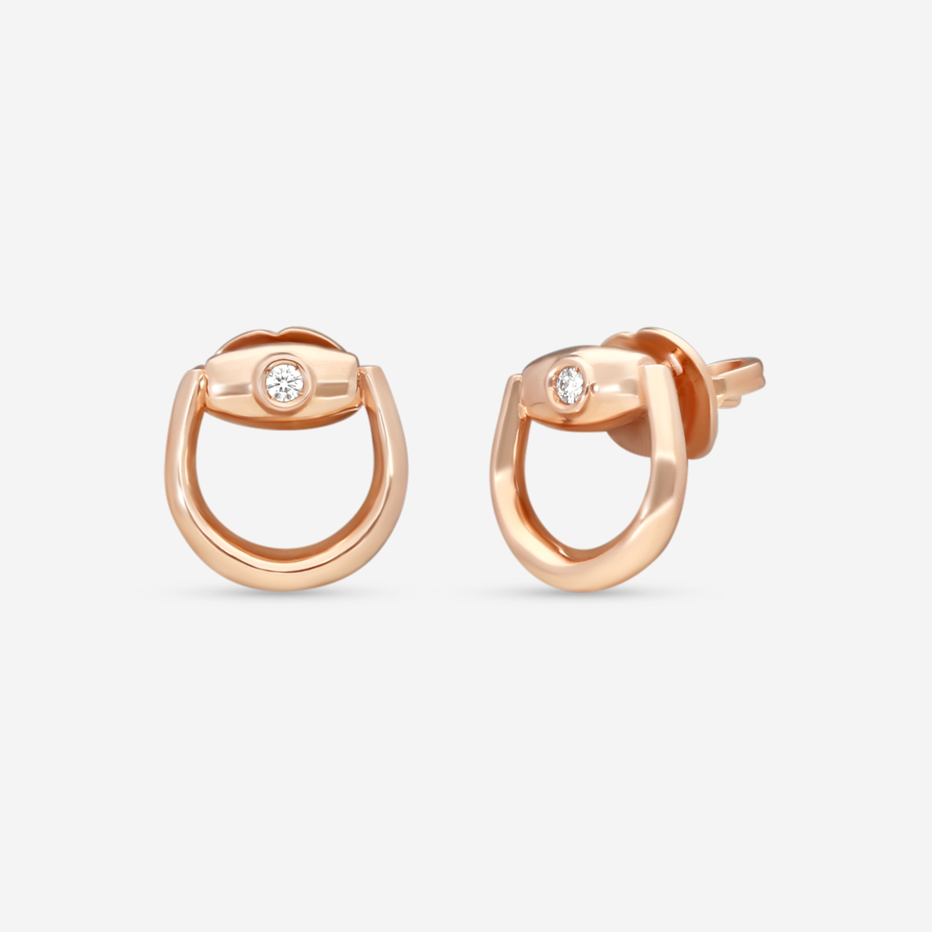Gucci Horsebit 18K Rose Gold Diamond Stud Earrings YBD79616600100U — view 2