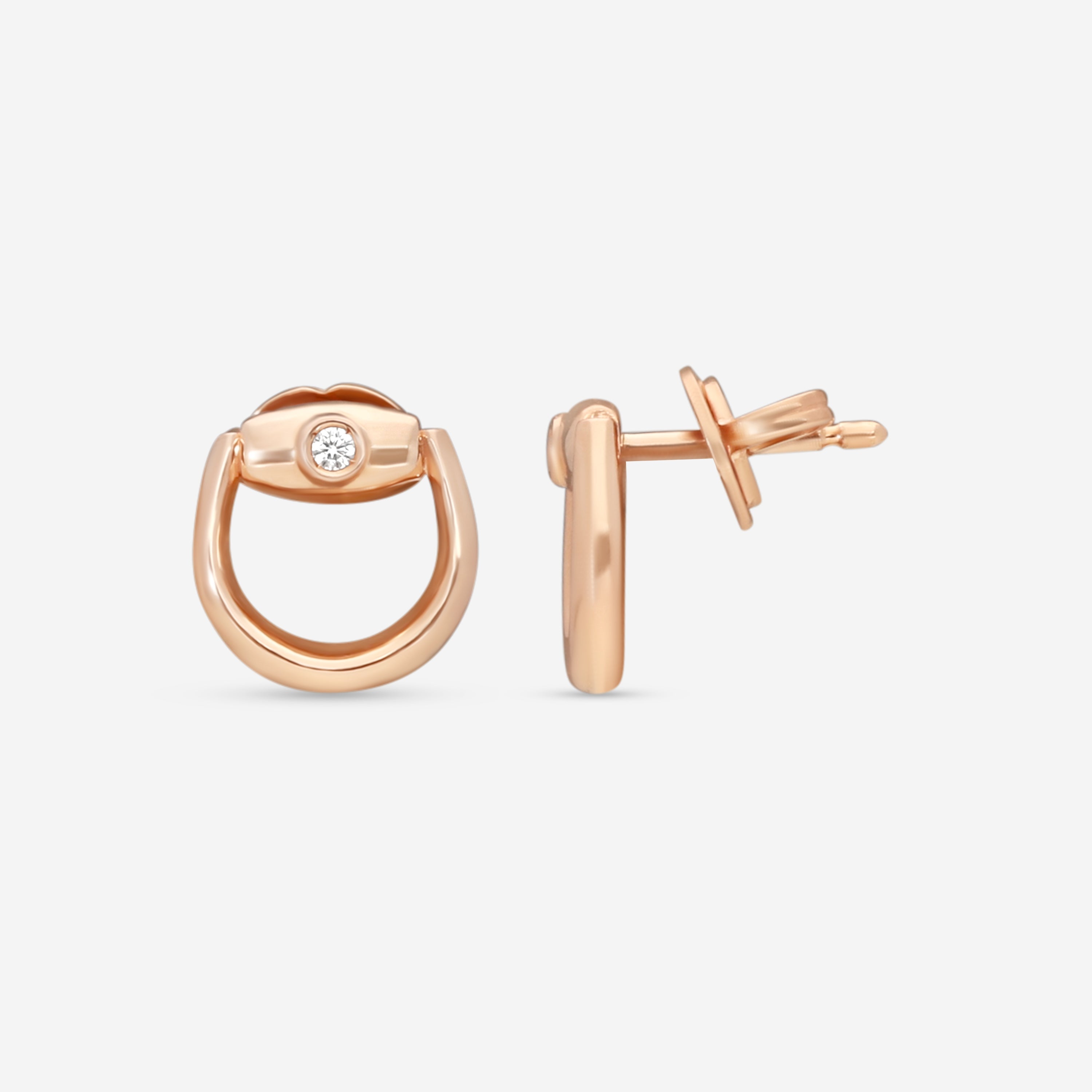 Gucci Horsebit 18K Rose Gold Diamond Stud Earrings YBD79616600100U — view 3