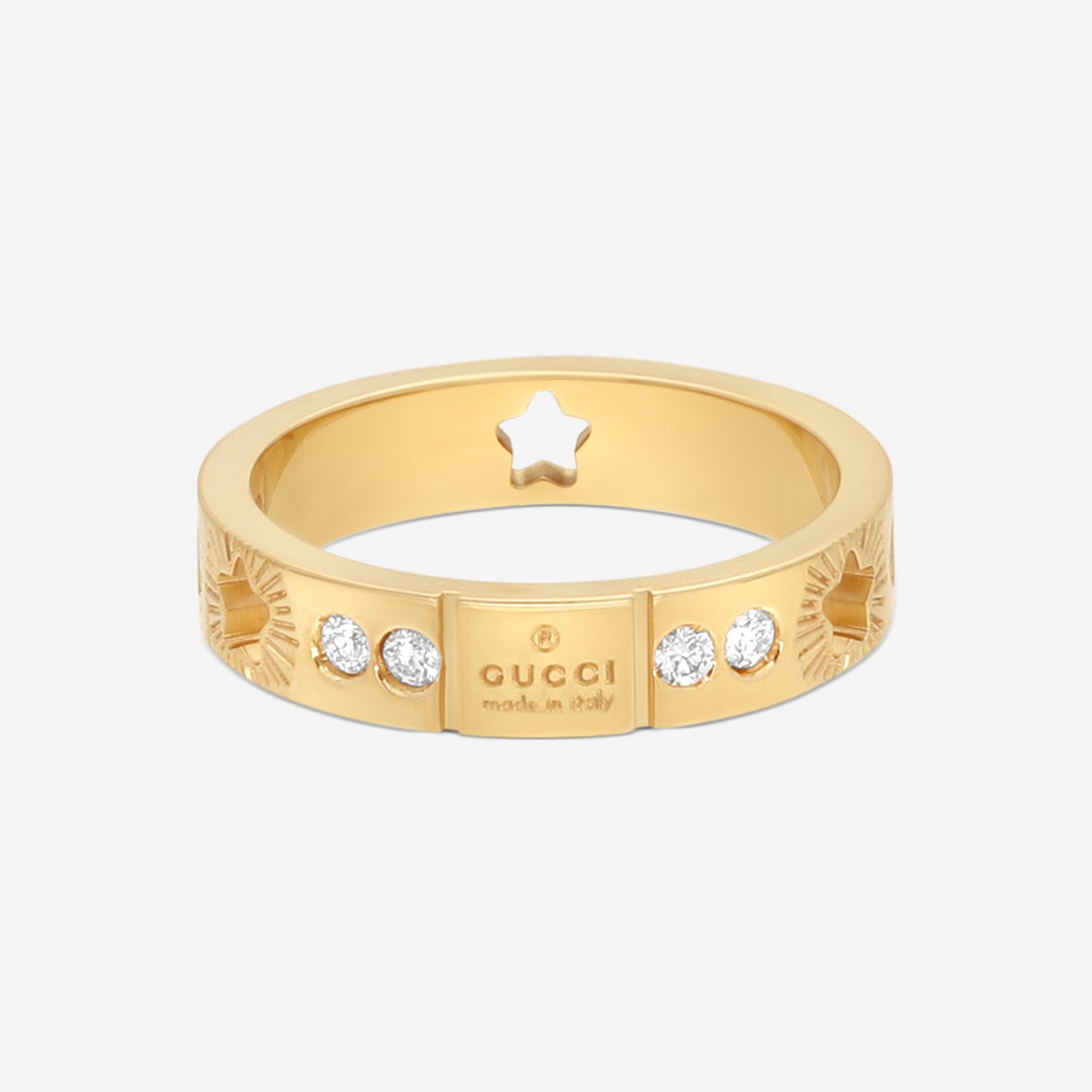 Gucci Icon 18K Yellow Gold Diamond Band Ring YBC662057001010
