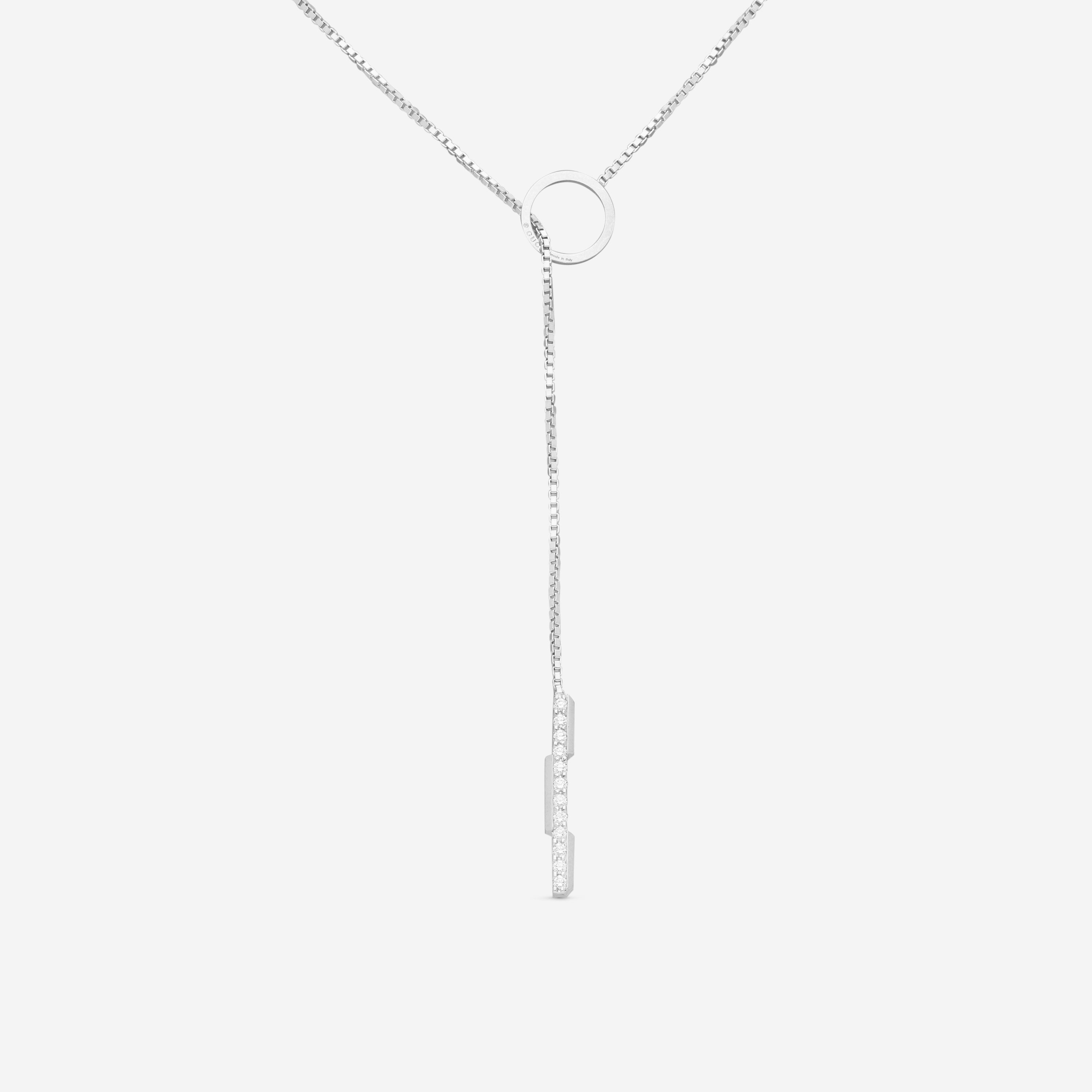 Gucci Link to Love 18K White Gold Diamond Lariat Necklace YBB66213800100U