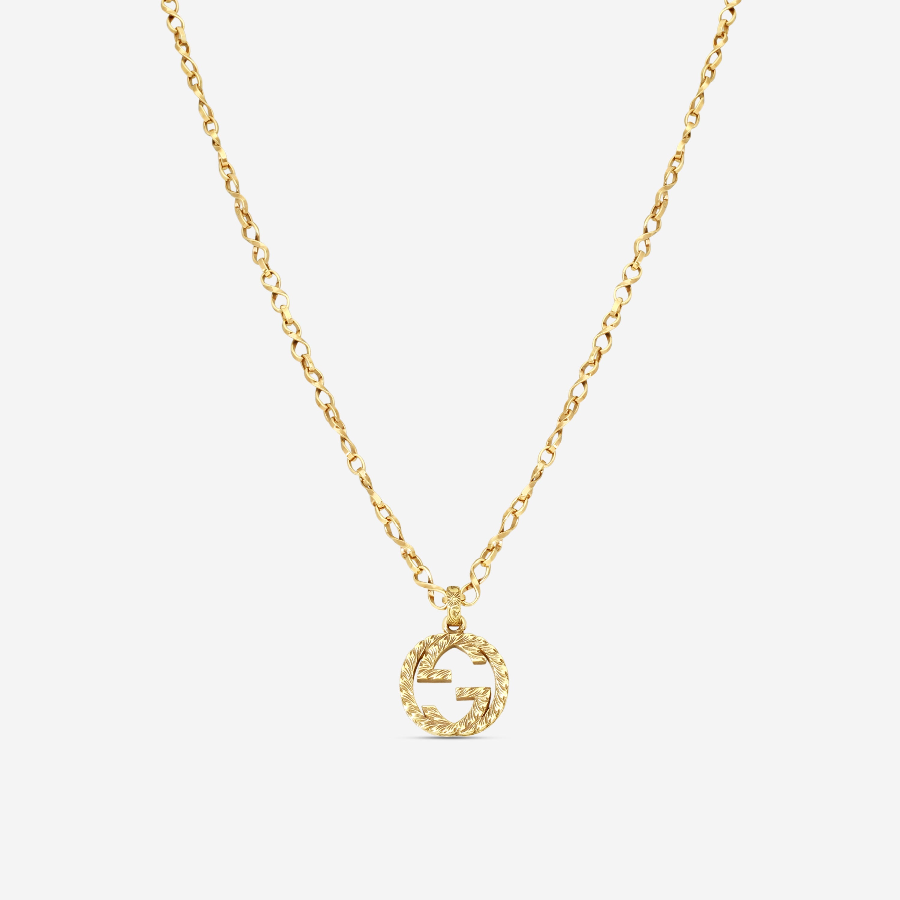 Gucci Interlocking G 18K Aged Yellow Gold Pendant Necklace YBB57985800100U