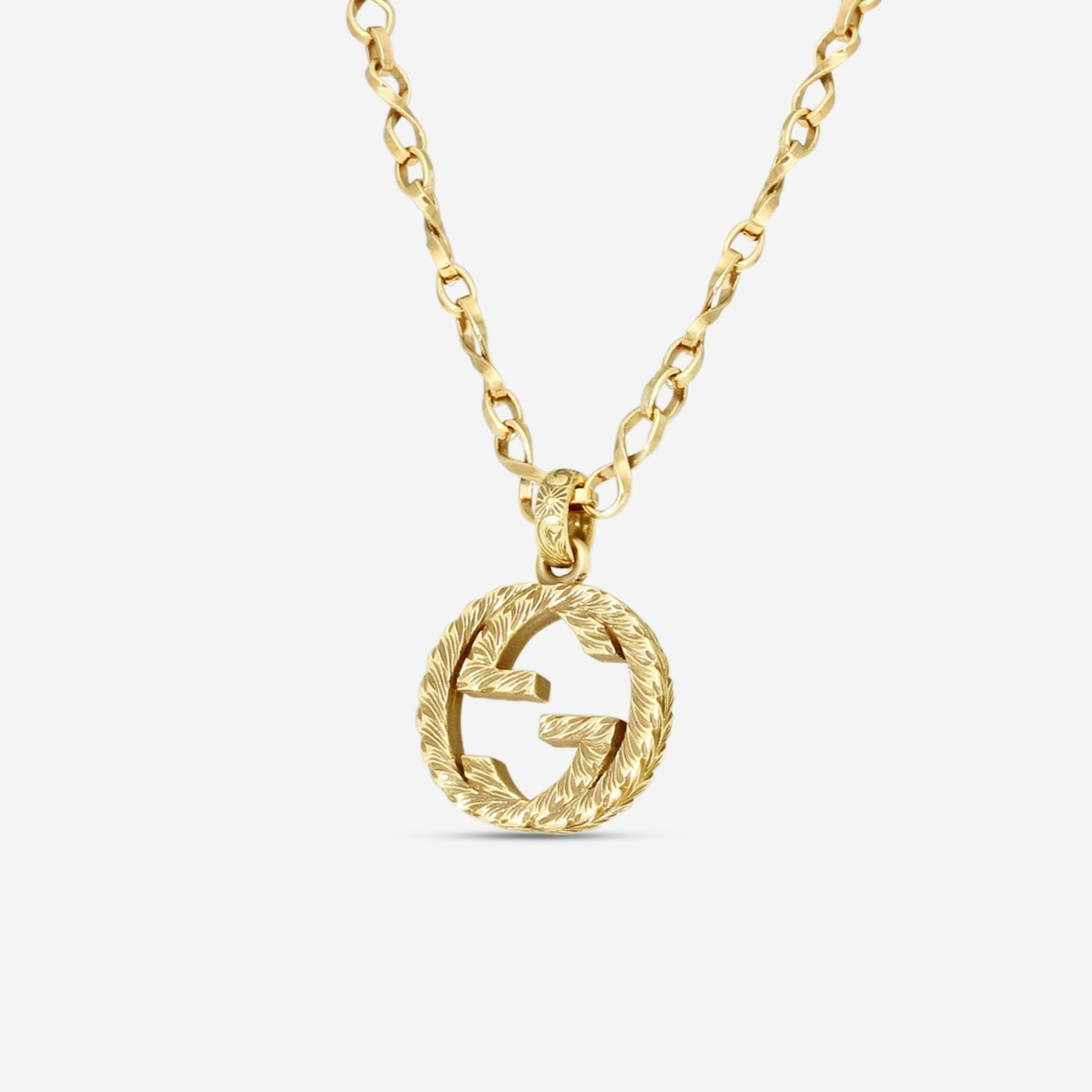 Gucci Interlocking G 18K Aged Yellow Gold Pendant Necklace YBB57985800100U — view 2