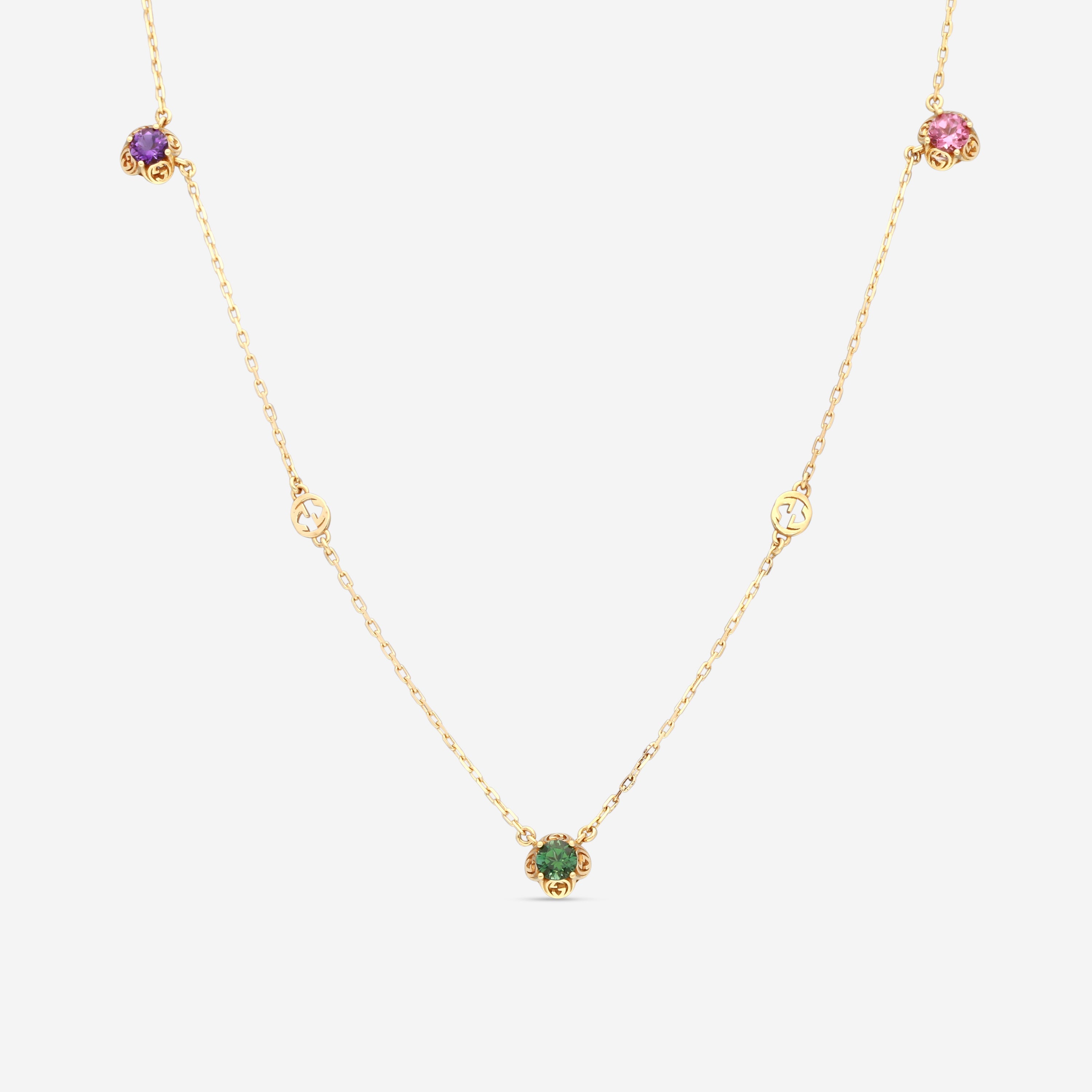 Gucci Interlocking G Motif 18K Yellow Gold Multistone Necklace YBB66242900100U