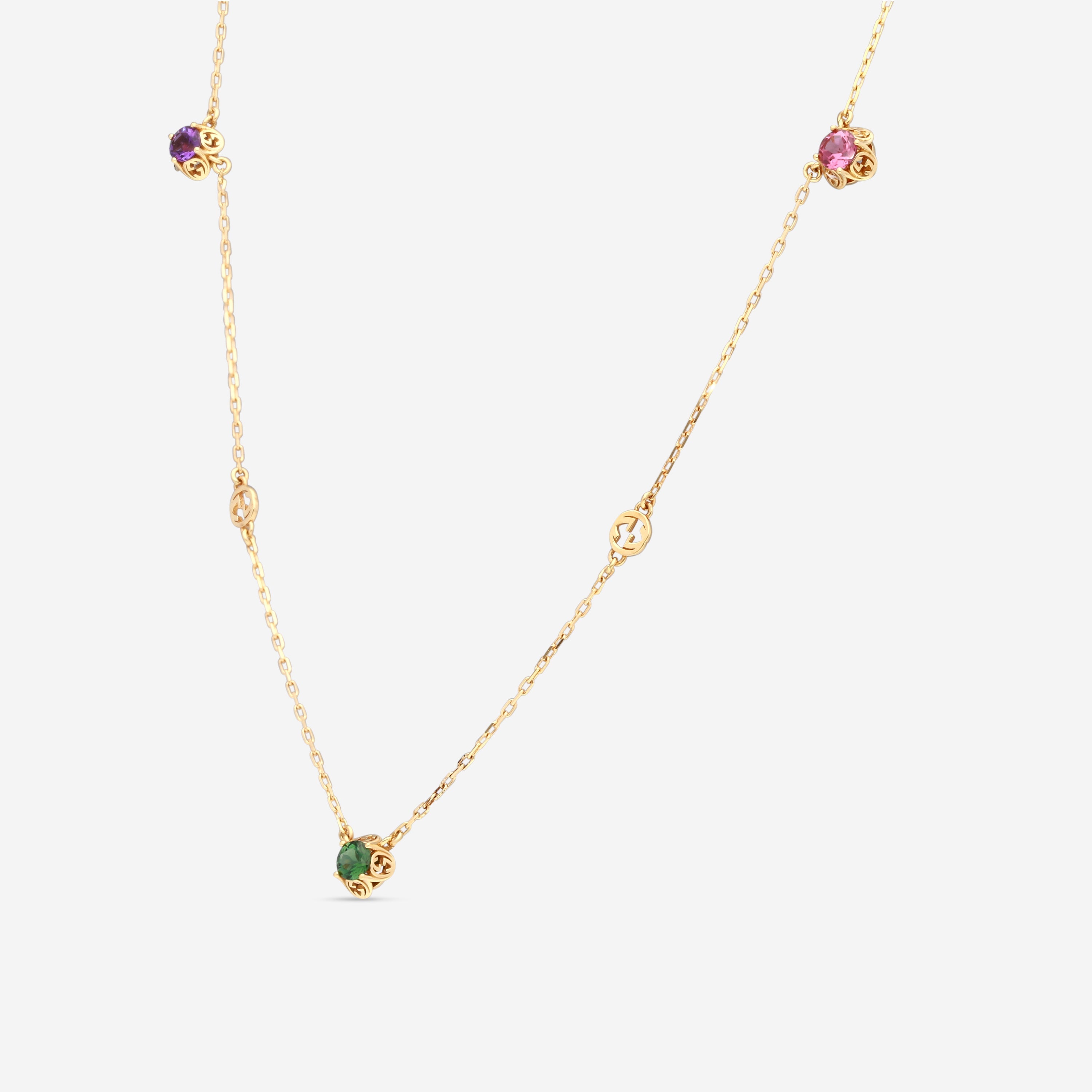 Gucci Interlocking G Motif 18K Yellow Gold Multistone Necklace YBB66242900100U — view 2