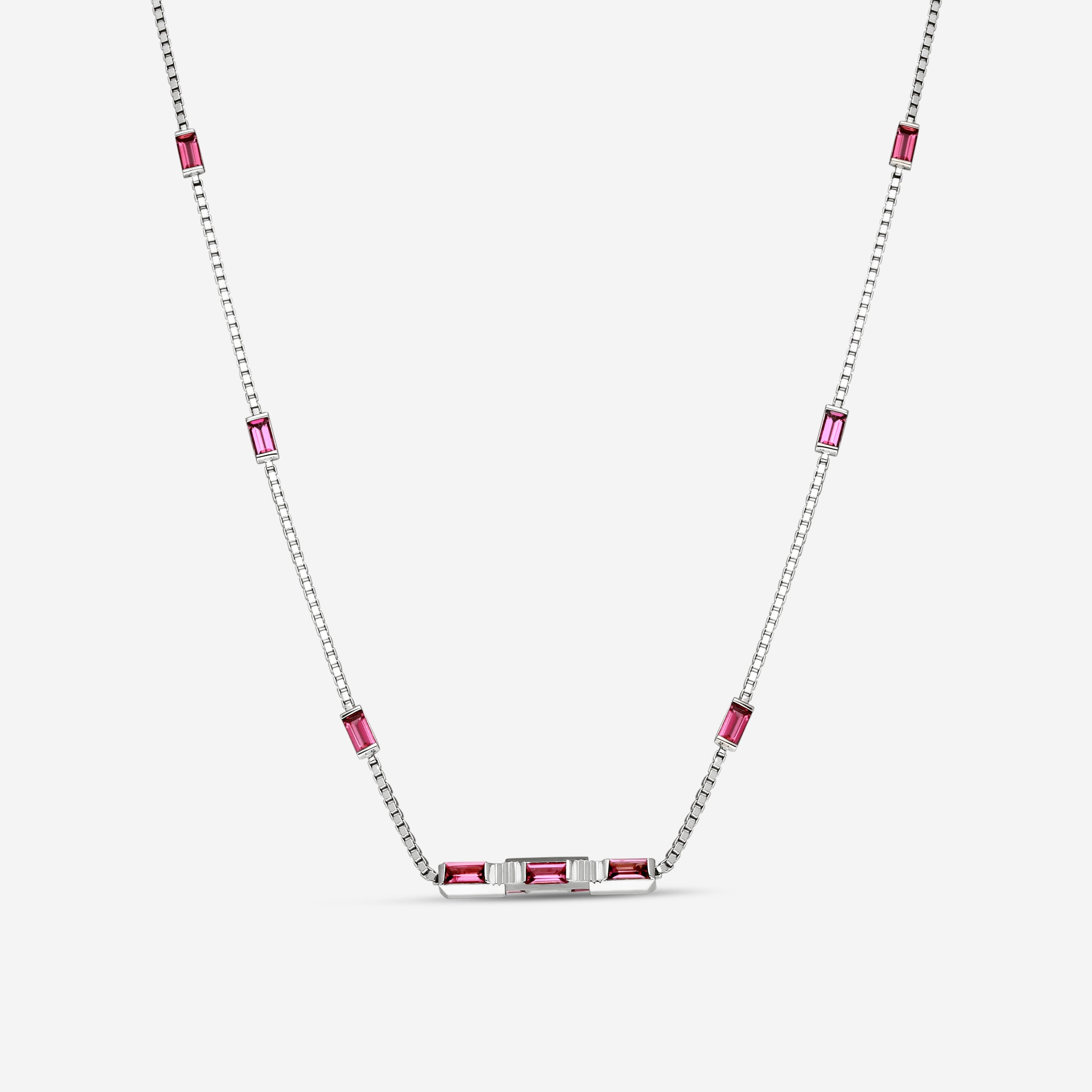 Gucci Link to Love 18K White Gold Rubellite Pendant Necklace YBB70239400100U