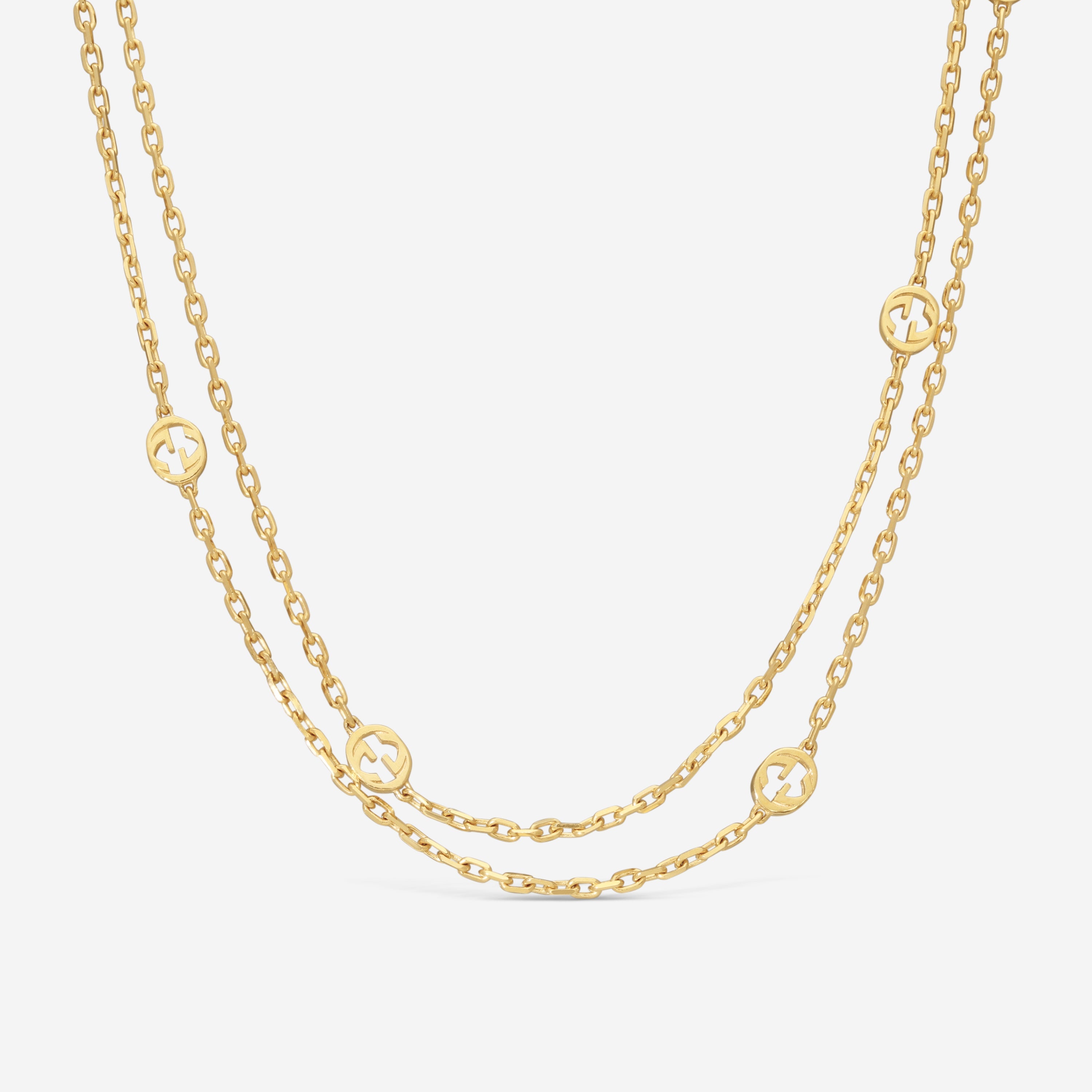 Gucci Interlocking G 18K Yellow Gold Station Necklace YBB63176100100U