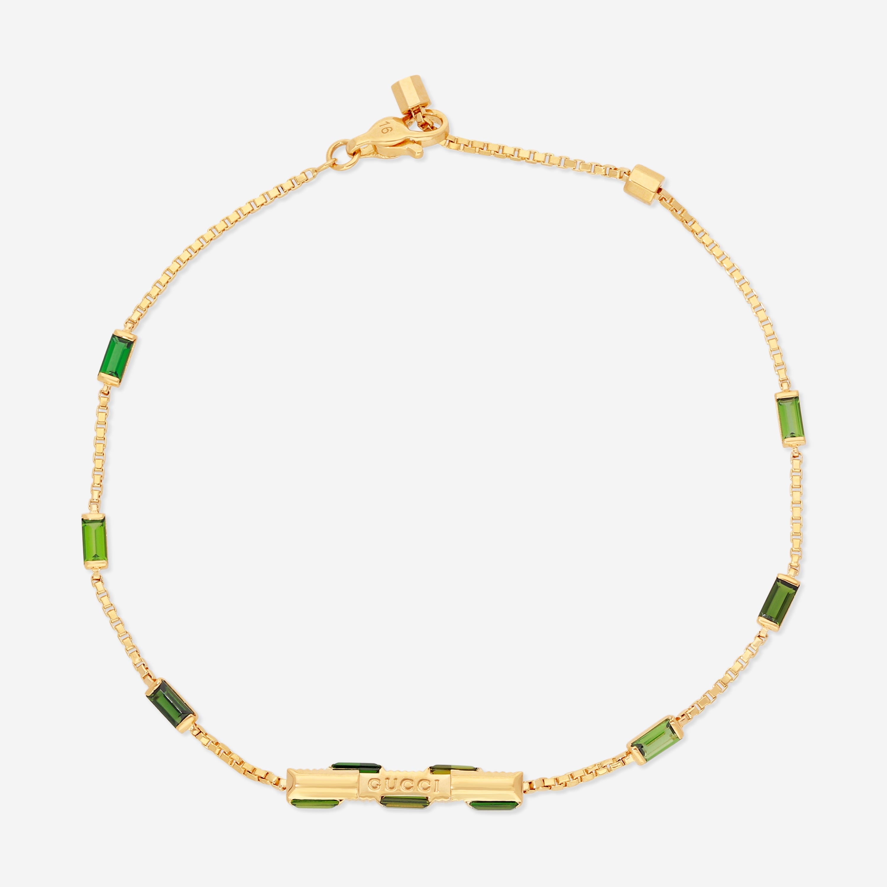 Gucci Link to Love 18K Yellow Gold Green Tourmaline Chain Bracelet YBA702395002016