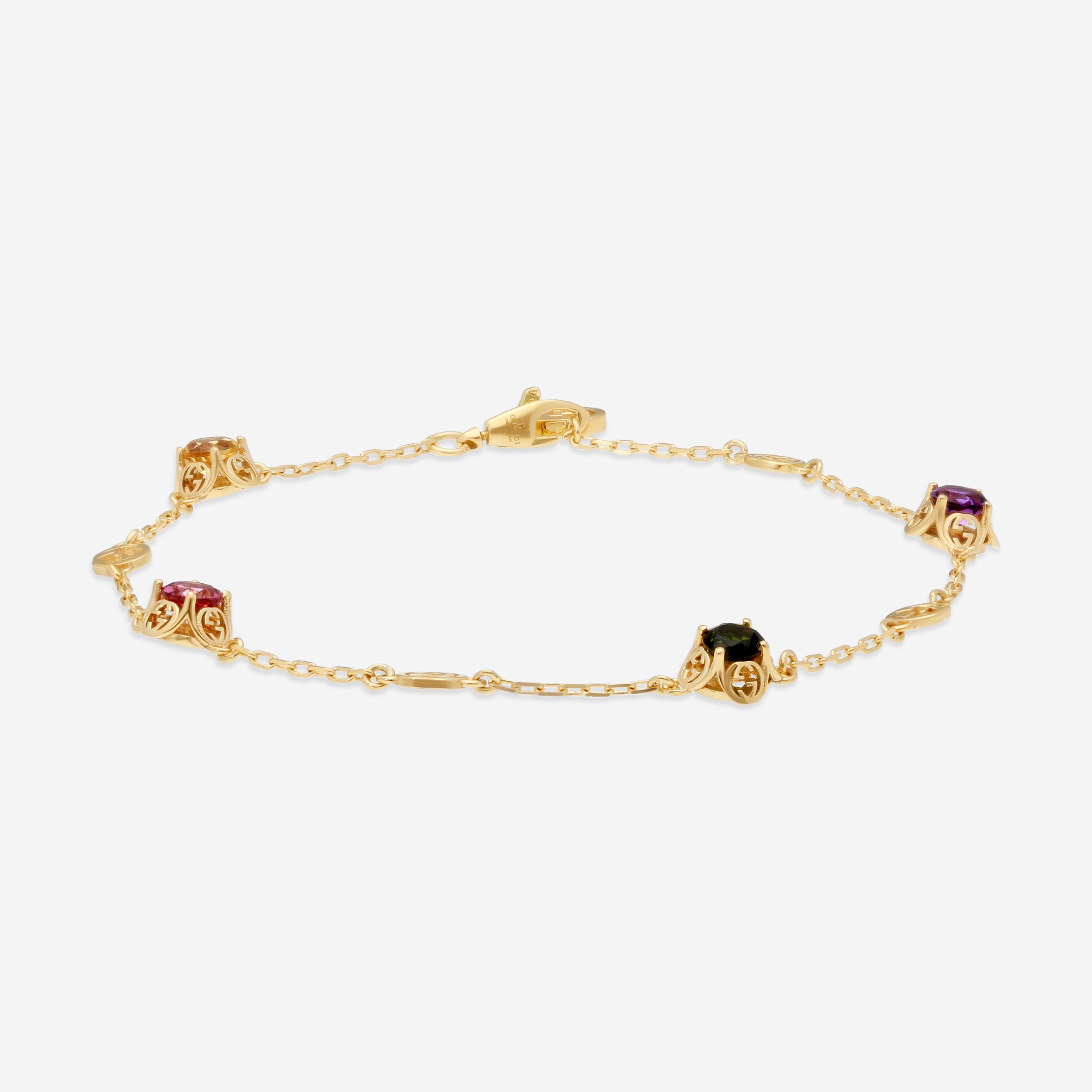 Gucci Interlocking G Motif 18K Yellow Gold Multistone Chain Bracelet YBA662430001016 — view 2