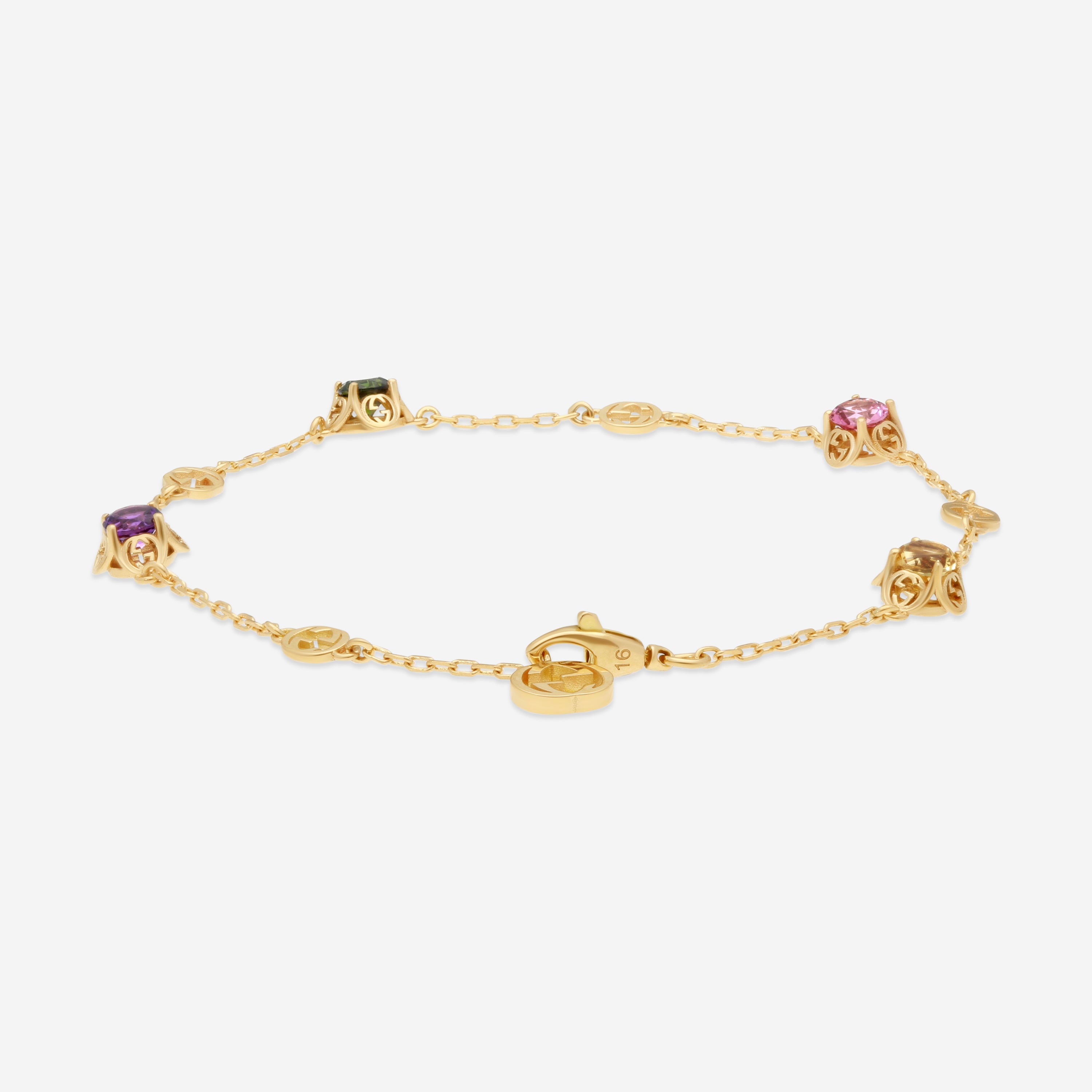 Gucci Interlocking G Motif 18K Yellow Gold Multistone Chain Bracelet YBA662430001016 — view 3