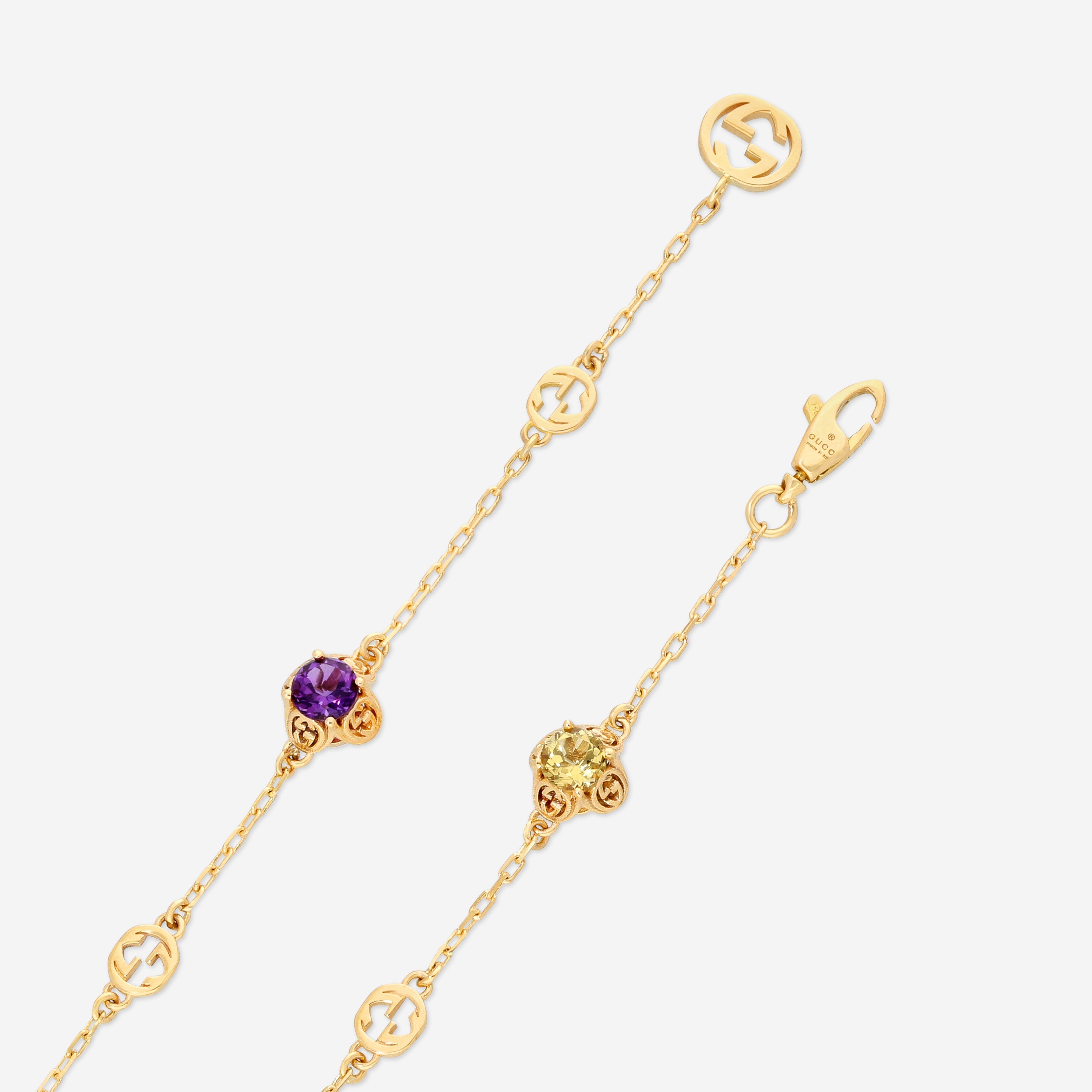 Gucci Interlocking G Motif 18K Yellow Gold Multistone Chain Bracelet YBA662430001016 — view 4