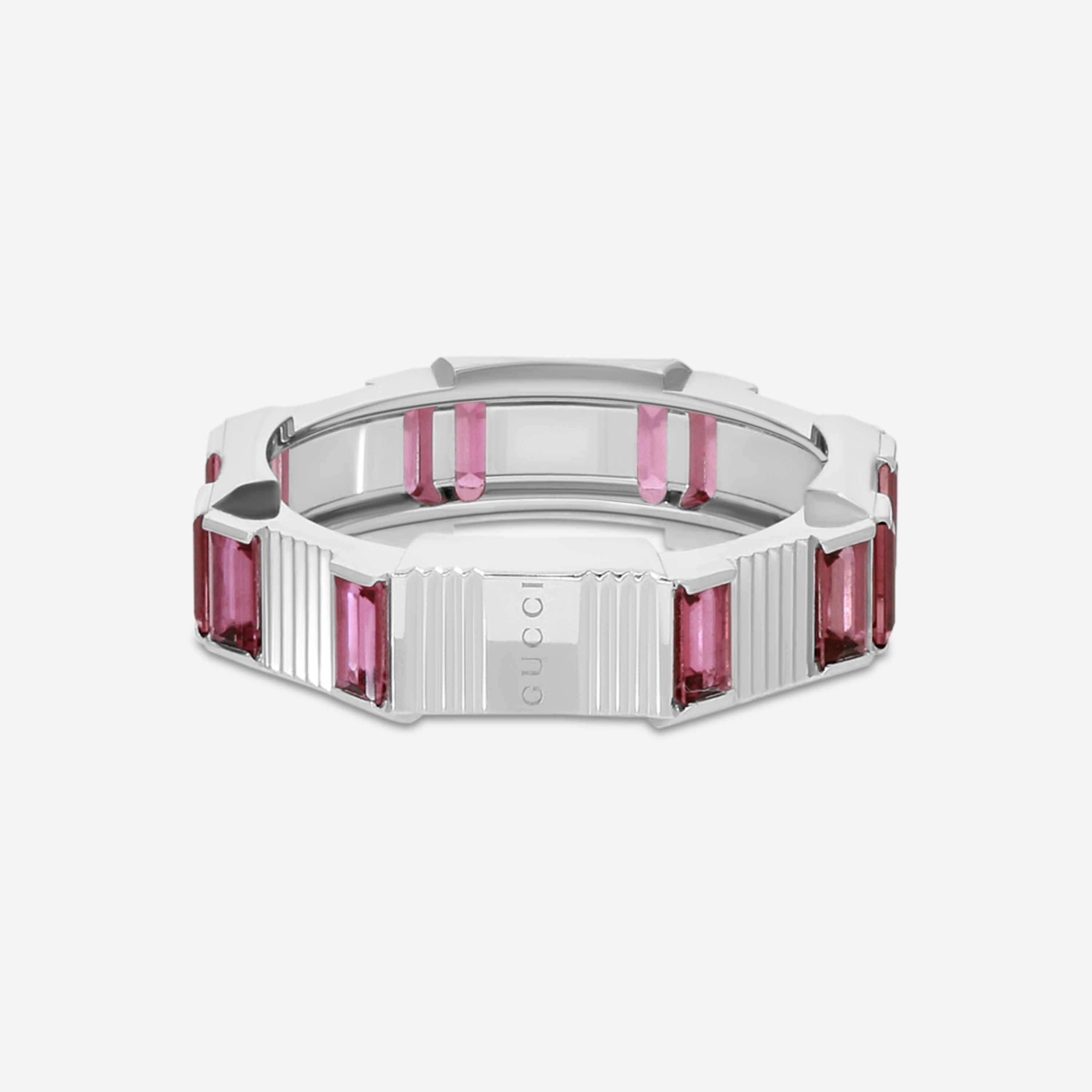 Gucci Link to Love 18K White Gold & Rubellite Band Ring YBC702414001016