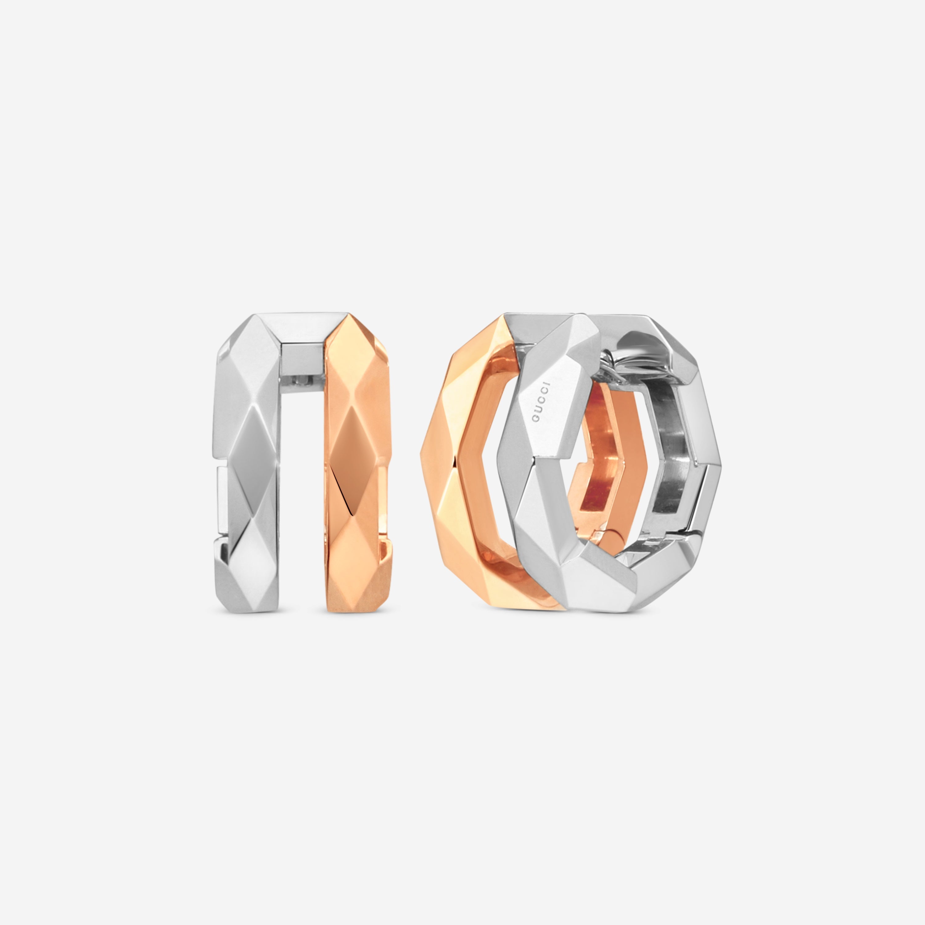 Gucci Link to Love 18K Rose and White Gold Hoop Earrings YBD74566800100U