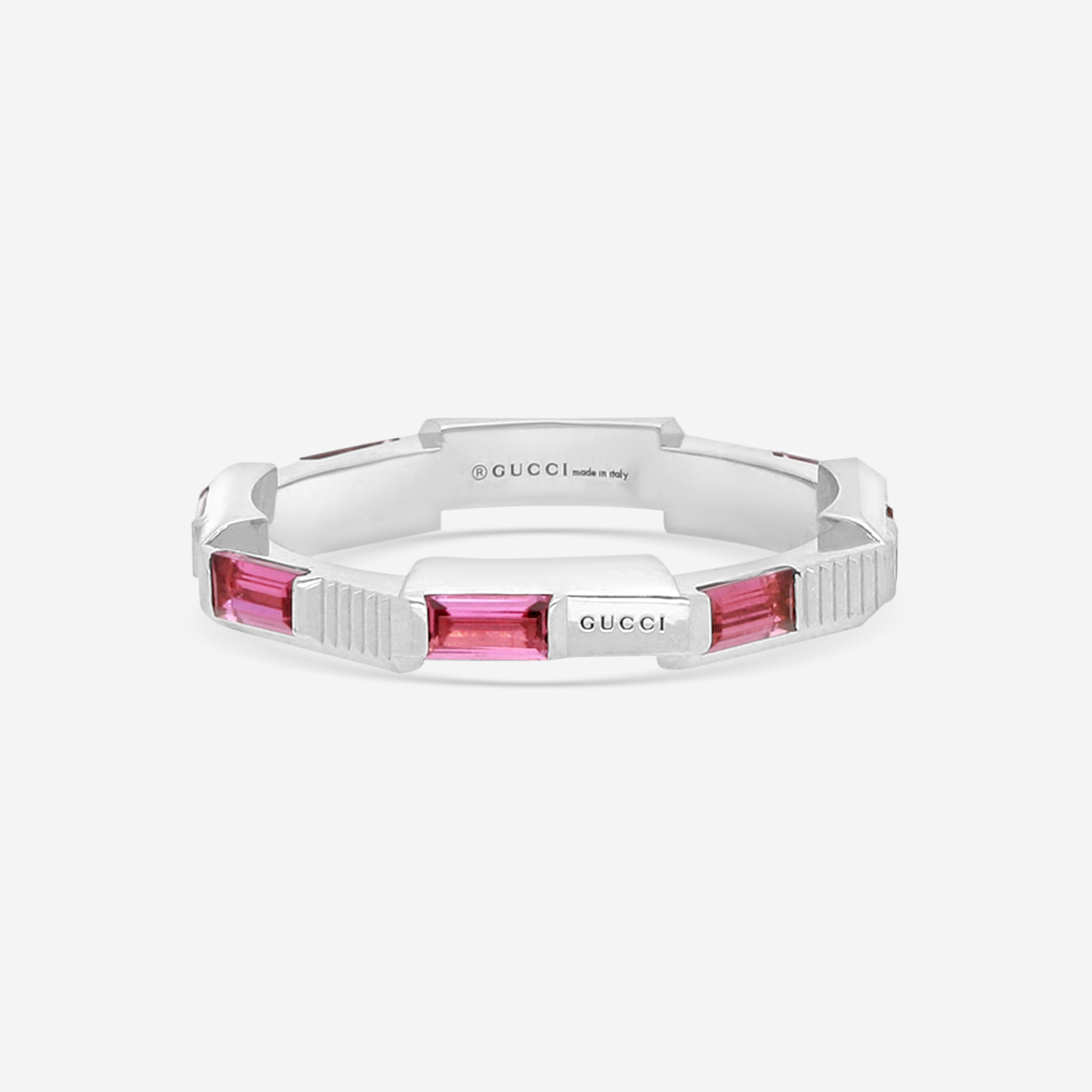 Gucci Link to Love 18K White Gold Rubellite Ring YBC662256001017