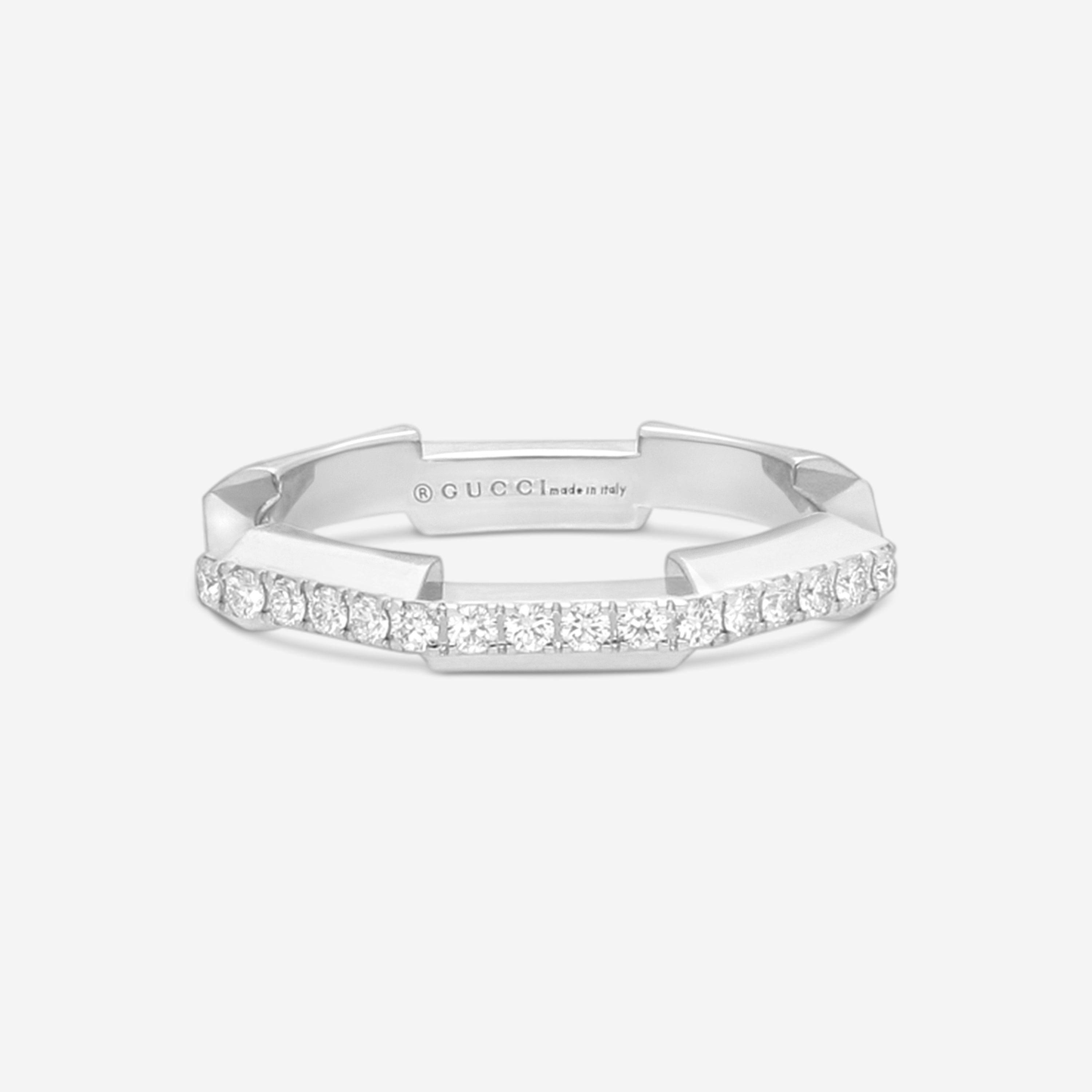 Gucci Link to Love 18K White Gold Diamond Band Ring YBC662140001006