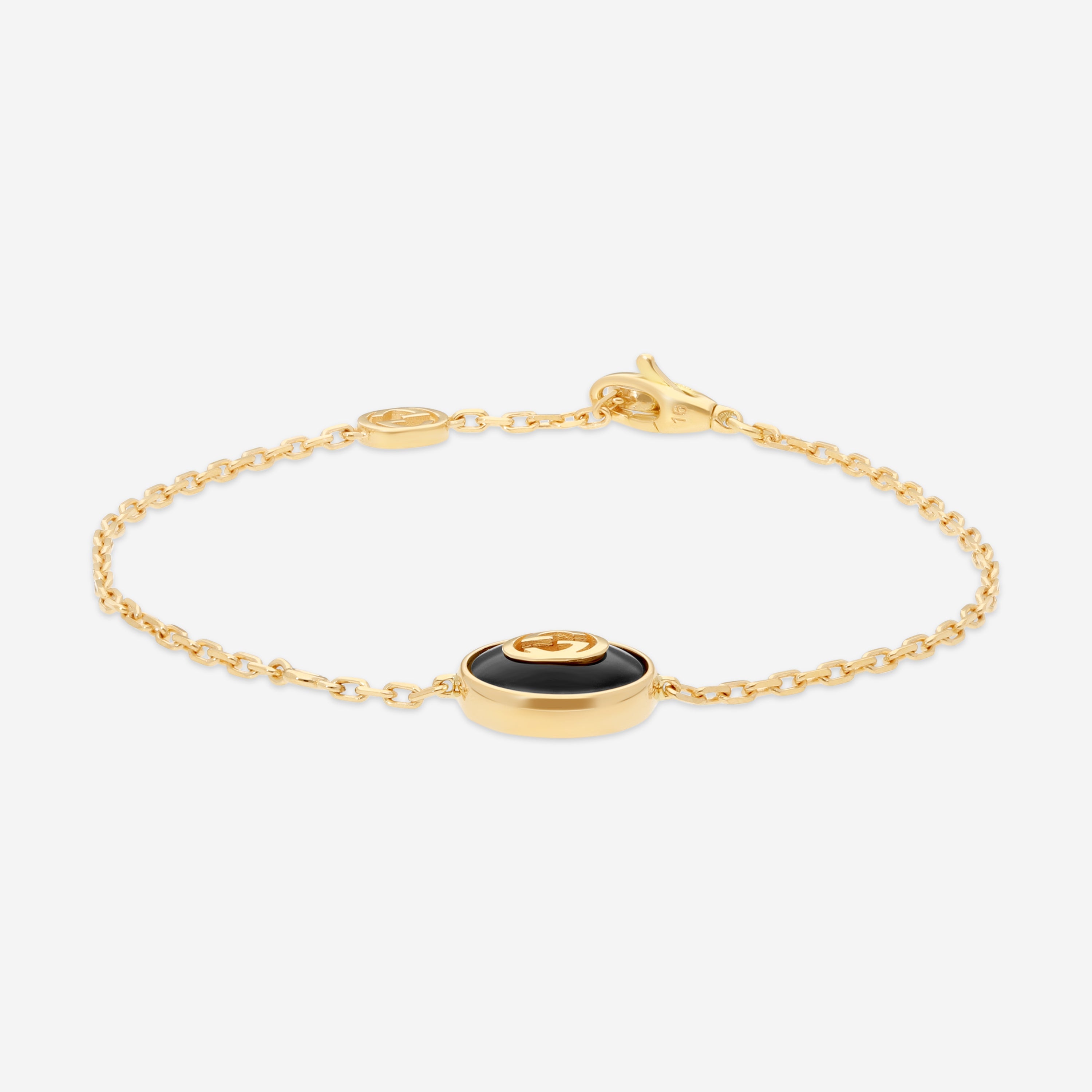 Gucci 18K Yellow Gold Onyx & Diamond Interlocking Chain Bracelet YBA786556001016 — view 2