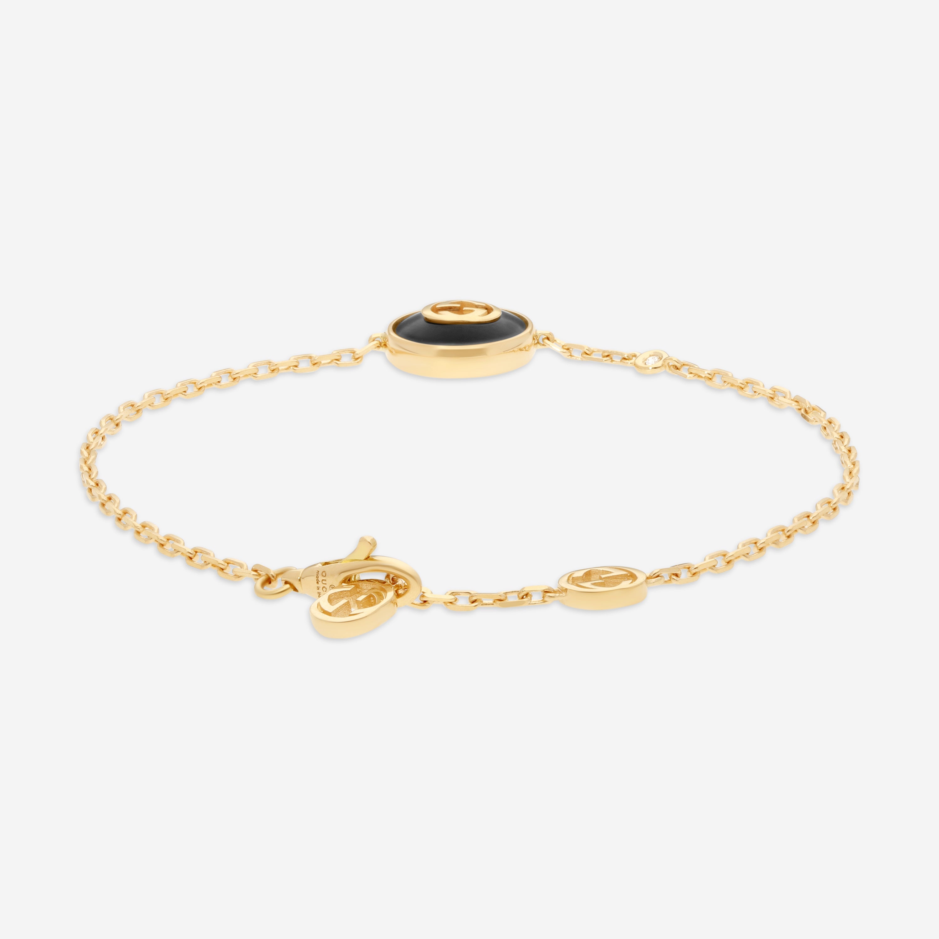 Gucci 18K Yellow Gold Onyx & Diamond Interlocking Chain Bracelet YBA786556001016 — view 3