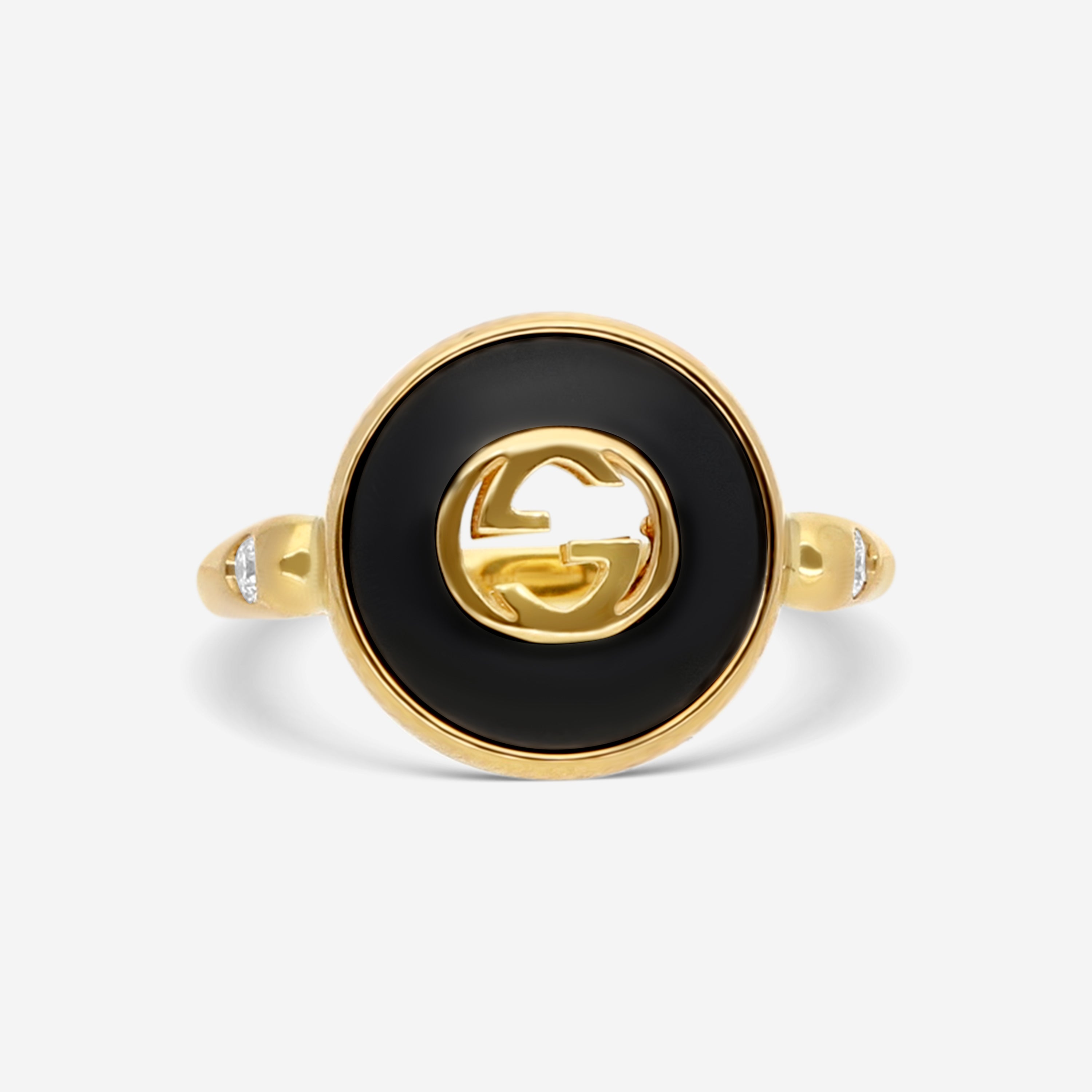 Gucci 18K Yellow Gold Onyx & Diamond Statement Ring YBC786547001009