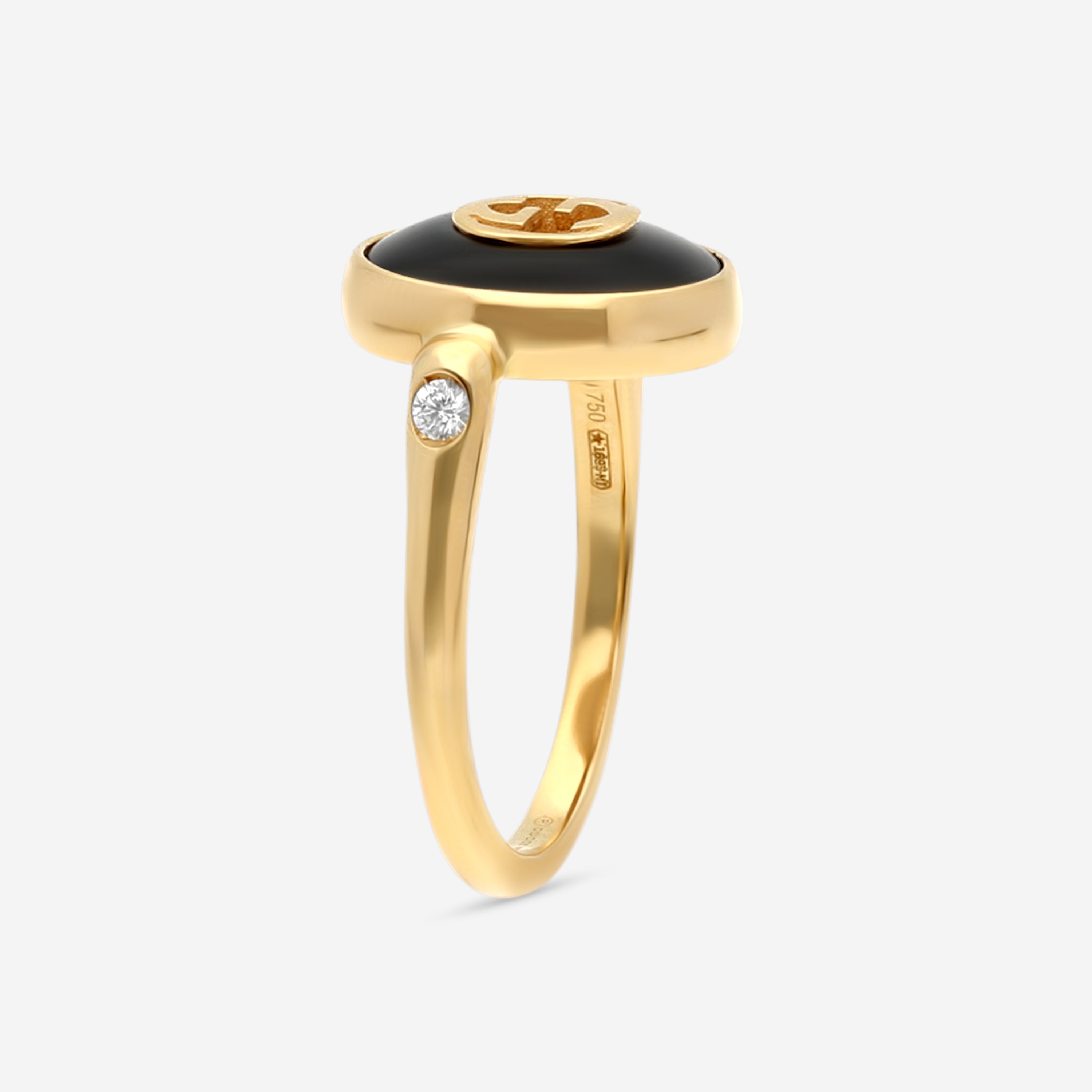 Gucci 18K Yellow Gold Onyx & Diamond Statement Ring YBC786547001009 — view 2