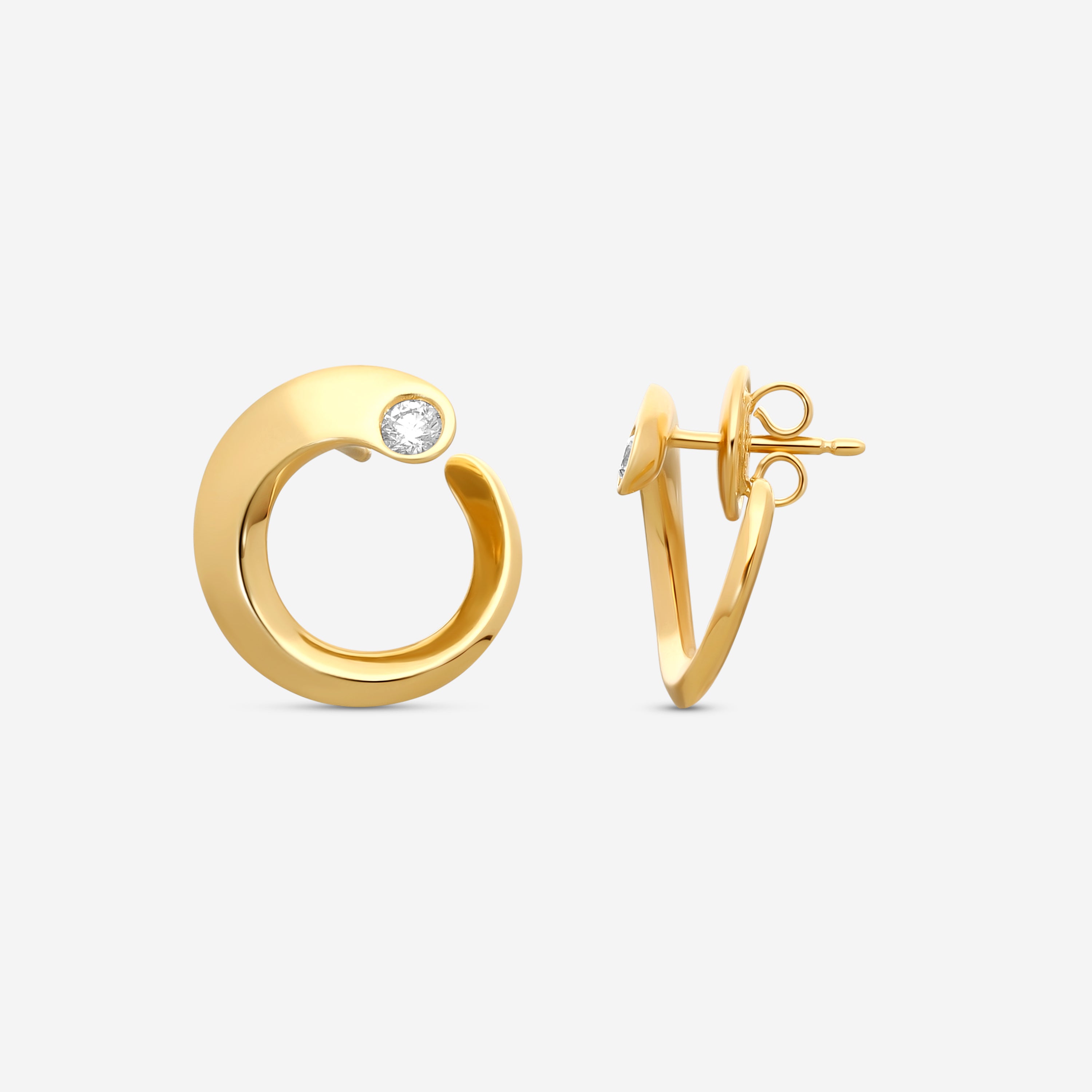 Crivelli Like 18K Yellow Gold Diamond C Earrings E0271E — view 3
