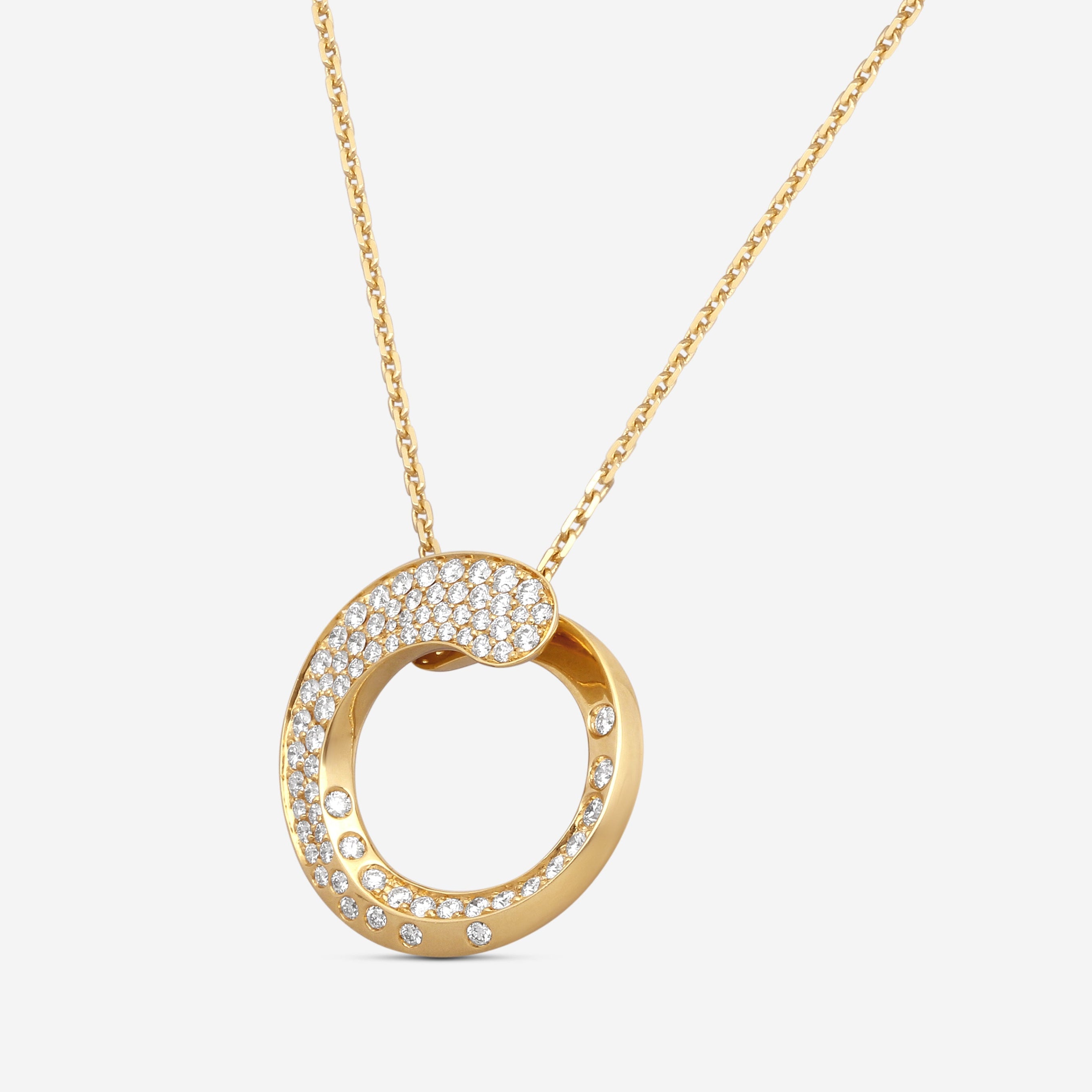 Crivelli 18K Yellow Gold Diamond Circle Pendant Necklace P0008E — view 2