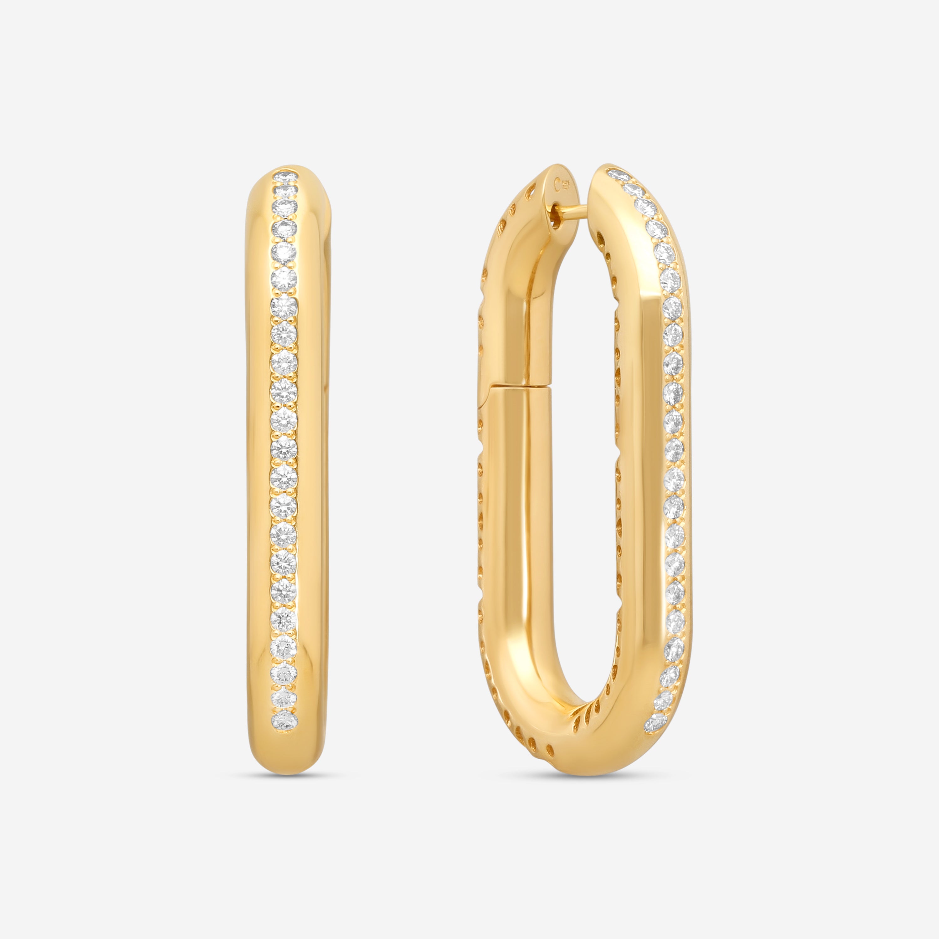 Crivelli 18K Yellow Gold Diamond Oval Pave Elongated Hoop Earrings E0298E — view 2