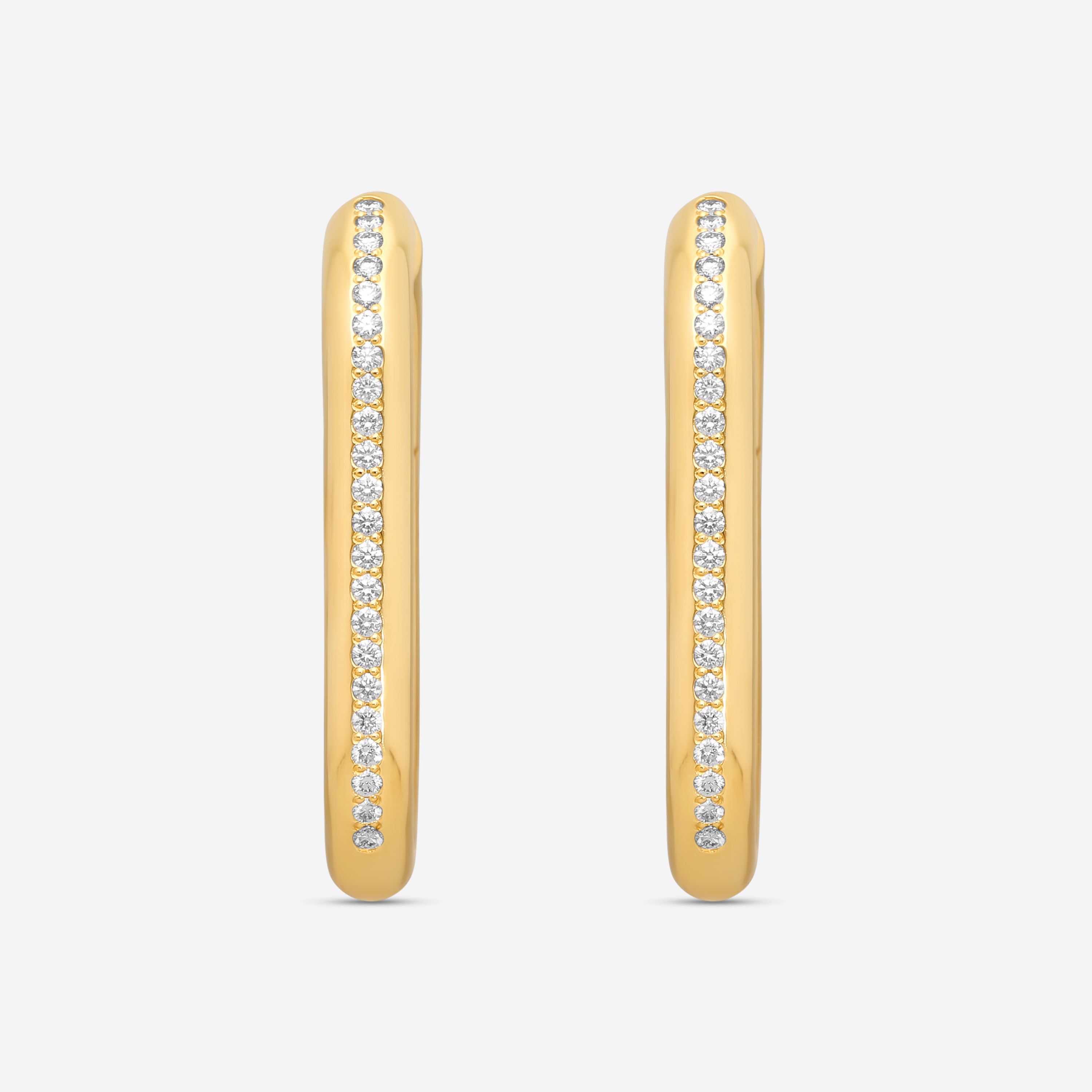Crivelli 18K Yellow Gold Diamond Oval Pave Elongated Hoop Earrings E0298E — view 4