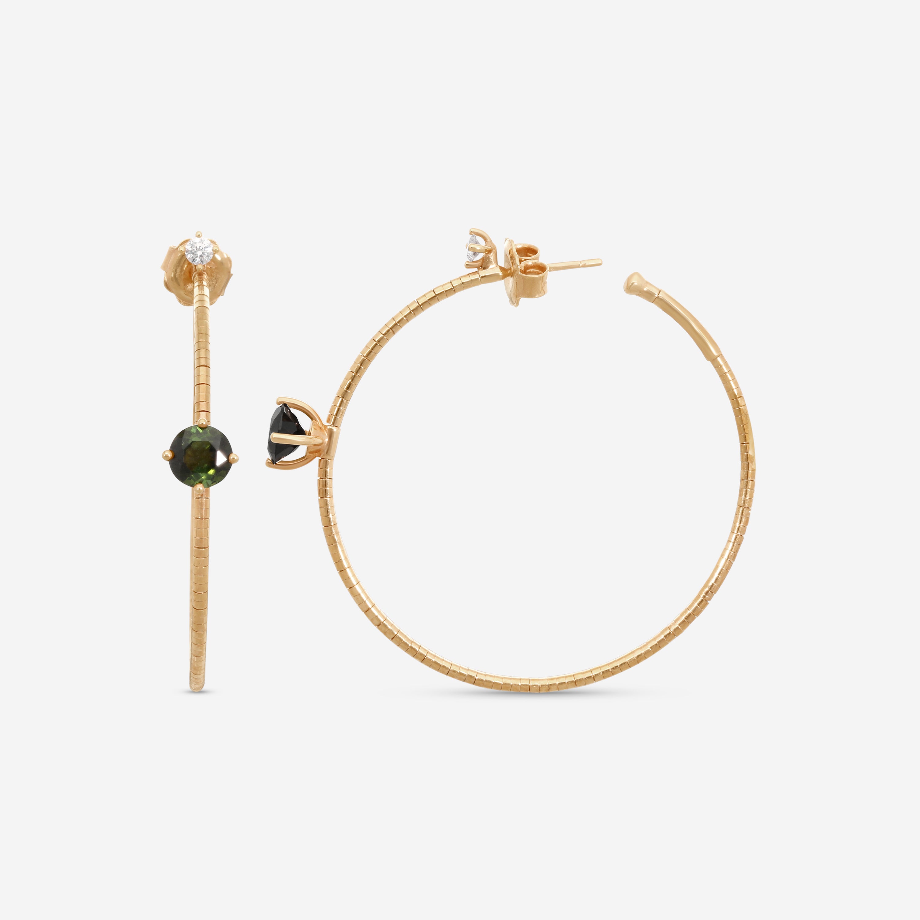 Mattia Cielo Rugiada Pietre 18K Rose Gold & Titanium Diamond & Green Tourmaline Hoop Earrings LJWR338-P — view 3