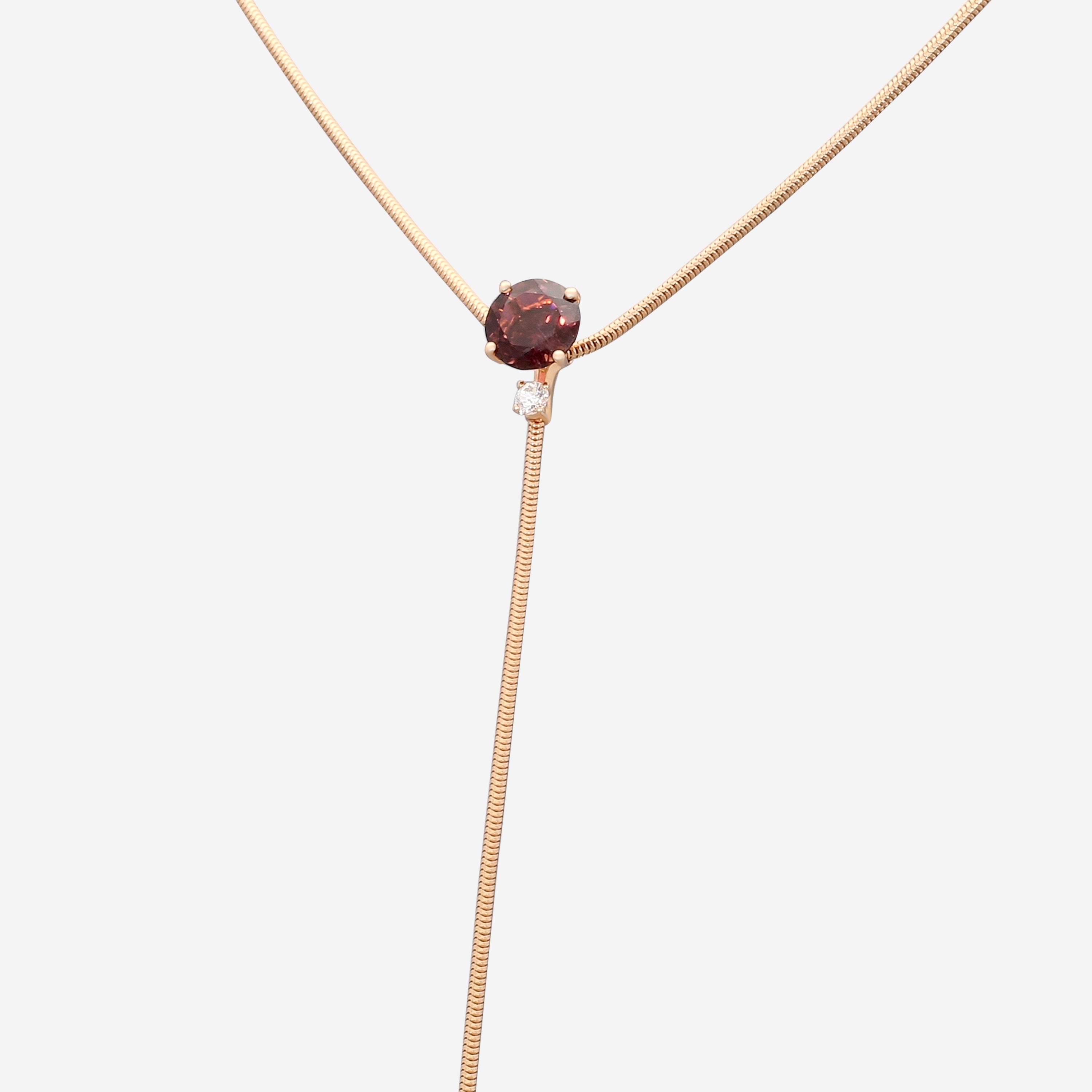 Mattia Cielo Rugiada Pietre 18K Rose Gold Diamond & Pink Tourmaline Lariat Necklace LJWR335-P — view 2