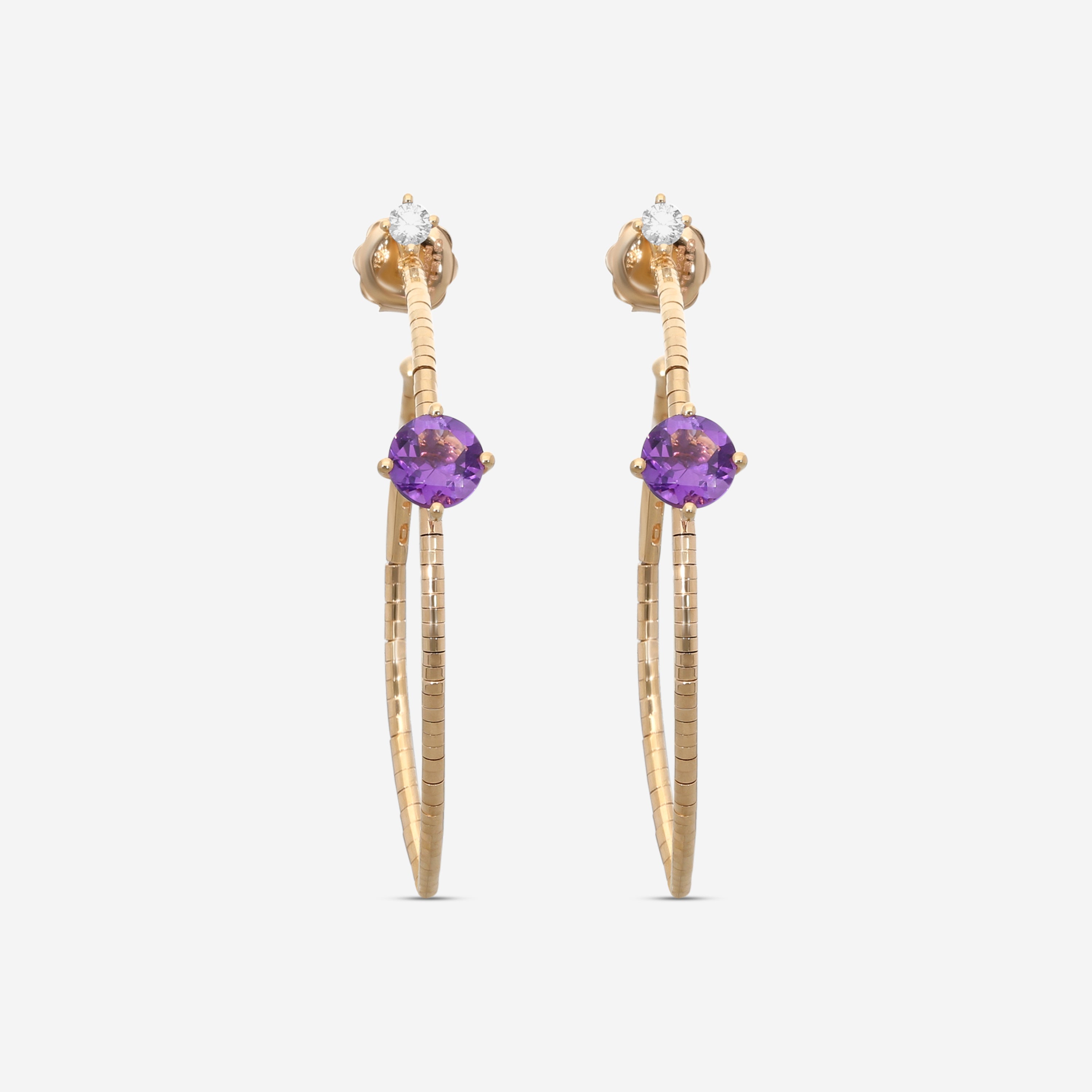 Mattia Cielo Rugiada Pietre 18K Rose Gold & Titanium Diamond & Amethyst Hoop Earrings LJWR345-P — view 2