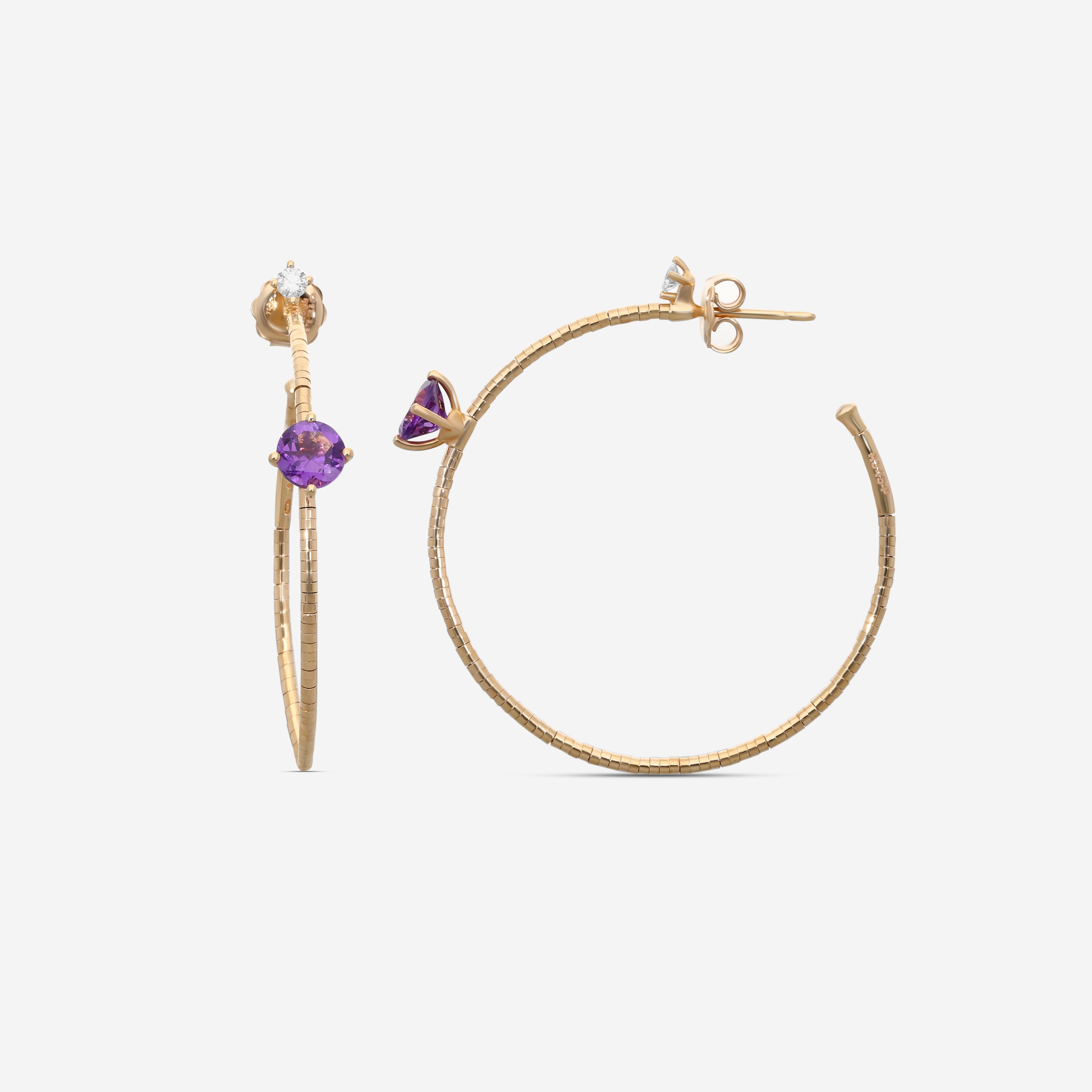 Mattia Cielo Rugiada Pietre 18K Rose Gold & Titanium Diamond & Amethyst Hoop Earrings LJWR345-P — view 3