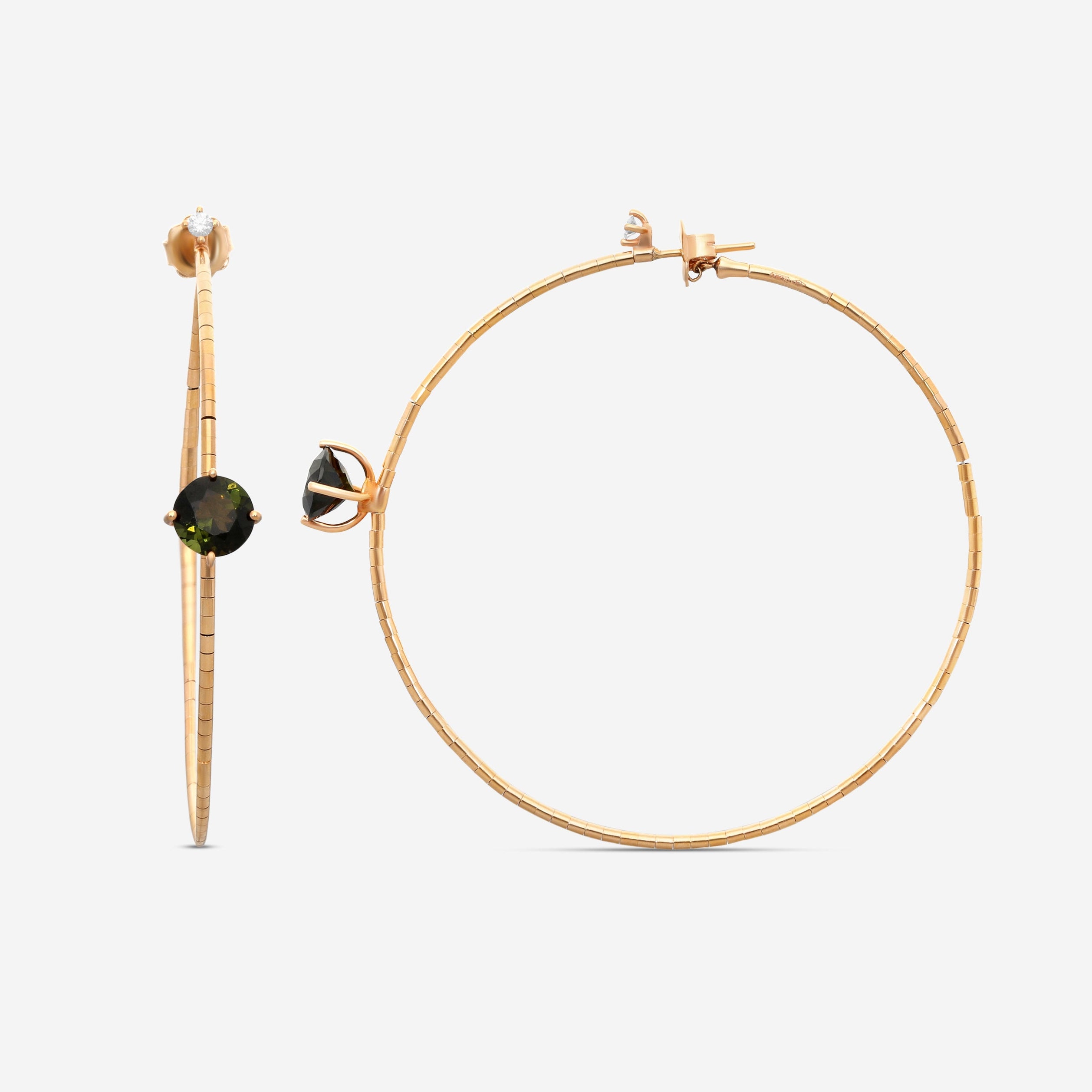 Mattia Cielo Rugiada Pietre 18K Rose Gold & Titanium Diamond & Green Tourmaline Hoop Earrings LJWR337-P — view 2