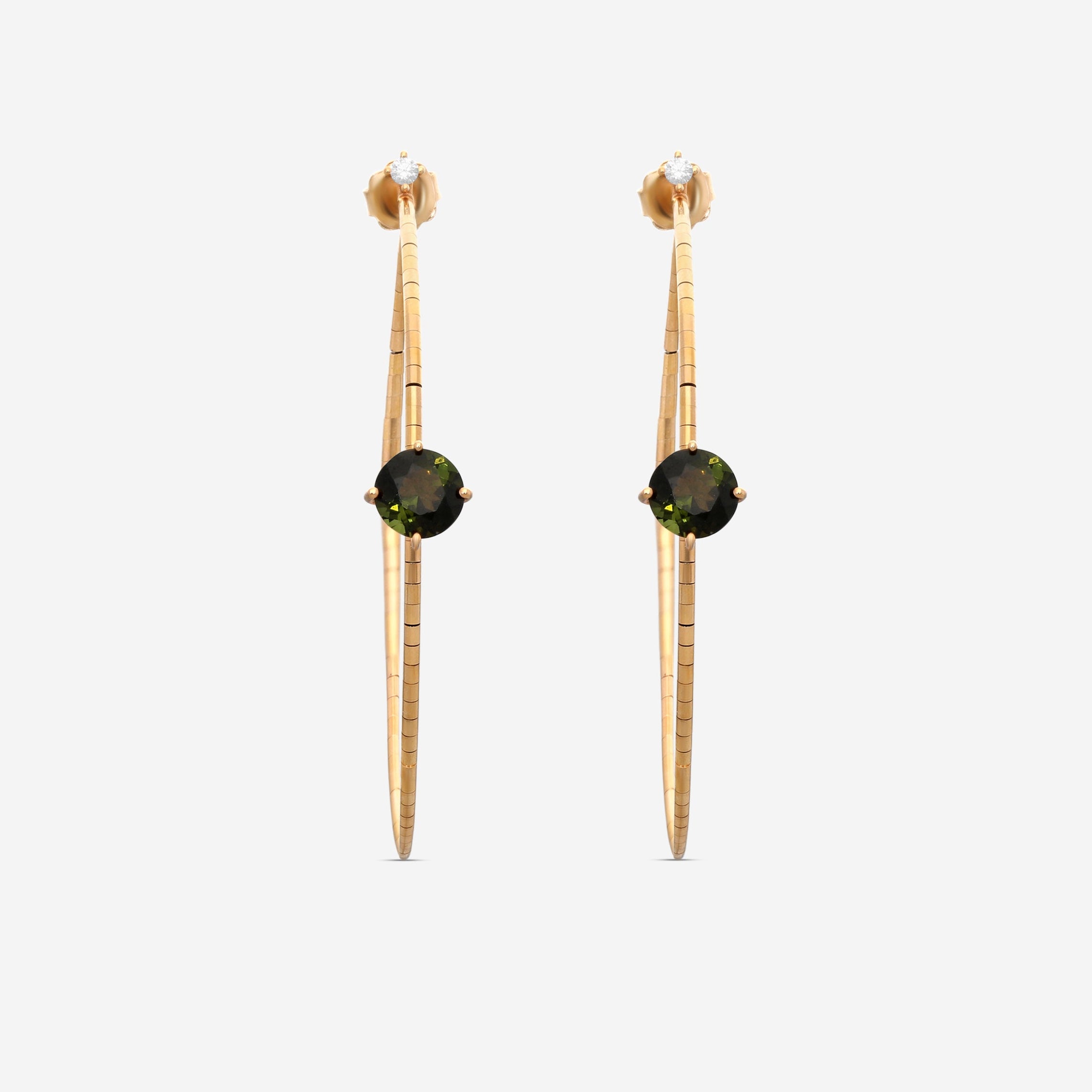 Mattia Cielo Rugiada Pietre 18K Rose Gold & Titanium Diamond & Green Tourmaline Hoop Earrings LJWR337-P — view 3