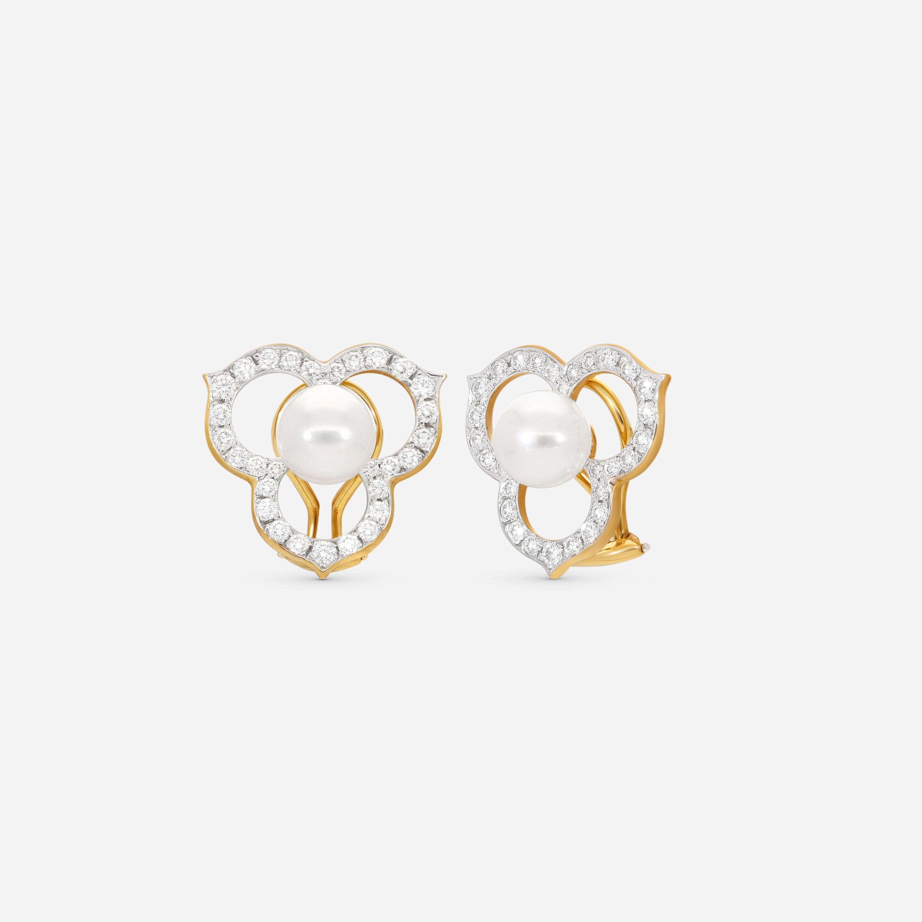Assael Angela Cummings 18K Yellow Gold Diamond & Akoya Cultured Pearl Open Petal Earrings ACE0184 — view 2