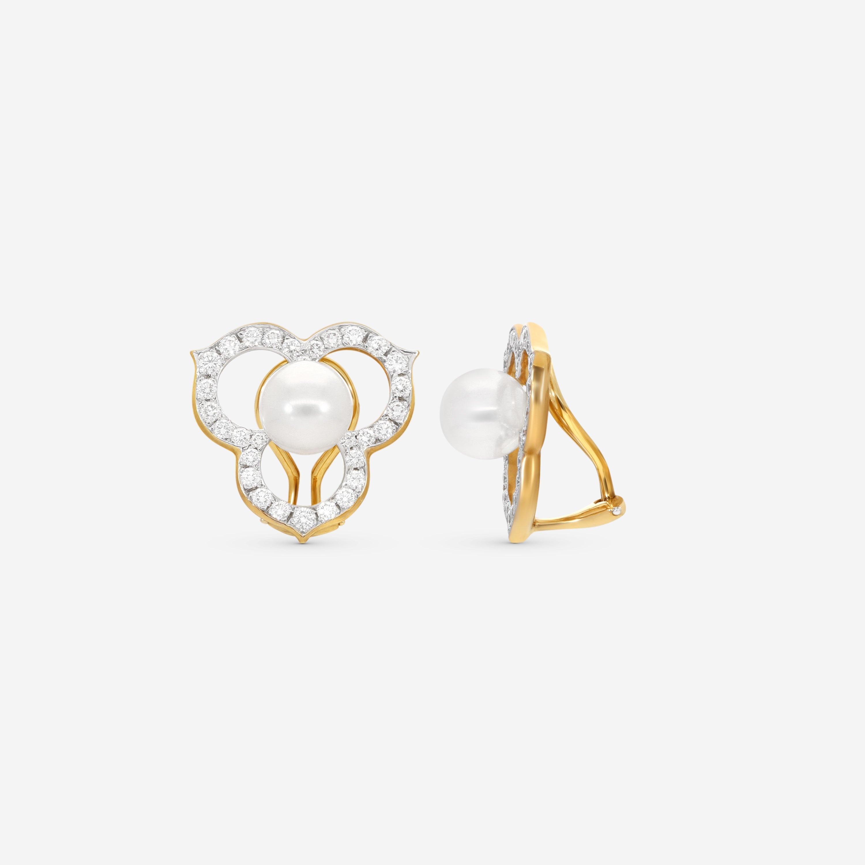 Assael Angela Cummings 18K Yellow Gold Diamond & Akoya Cultured Pearl Open Petal Earrings ACE0184 — view 3