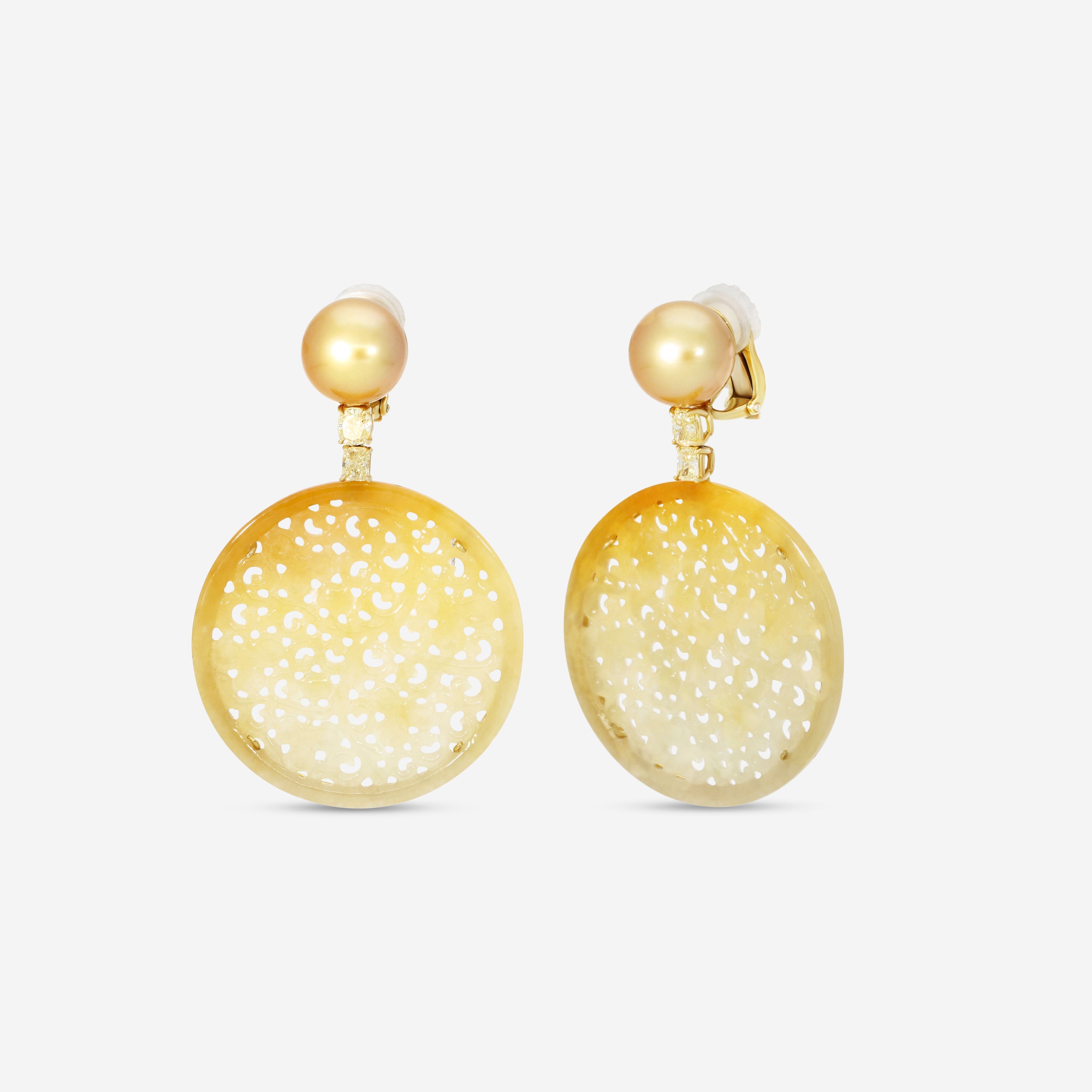 Assael 18K Yellow Gold Fancy Yellow Diamond & Golden South Sea Cultured Pearl Jadeite Earrings ECO-GJD — view 3