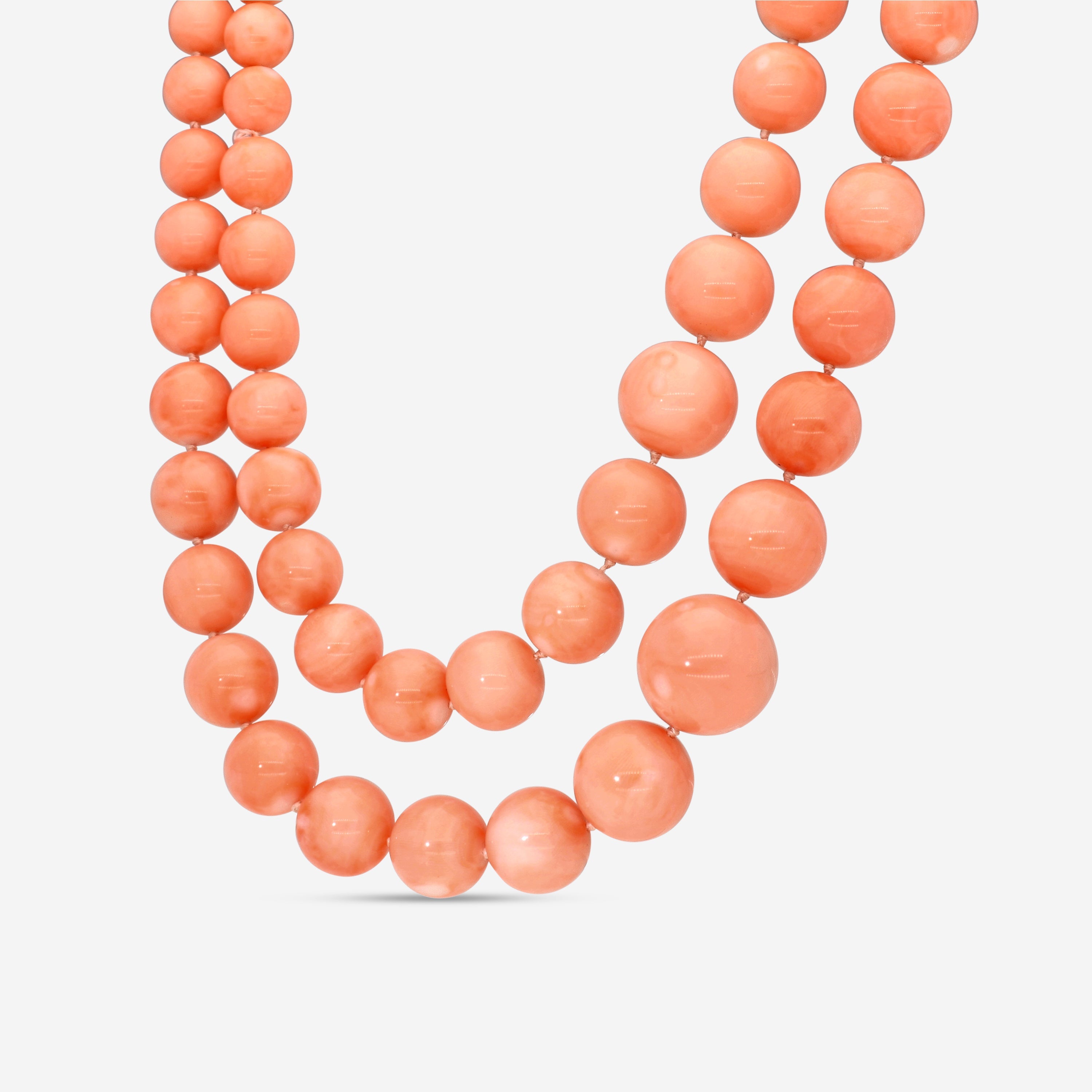 Assael 18K White Gold Angel Skin Coral & Diamond Two-Row Bead Necklace N4795 — view 3