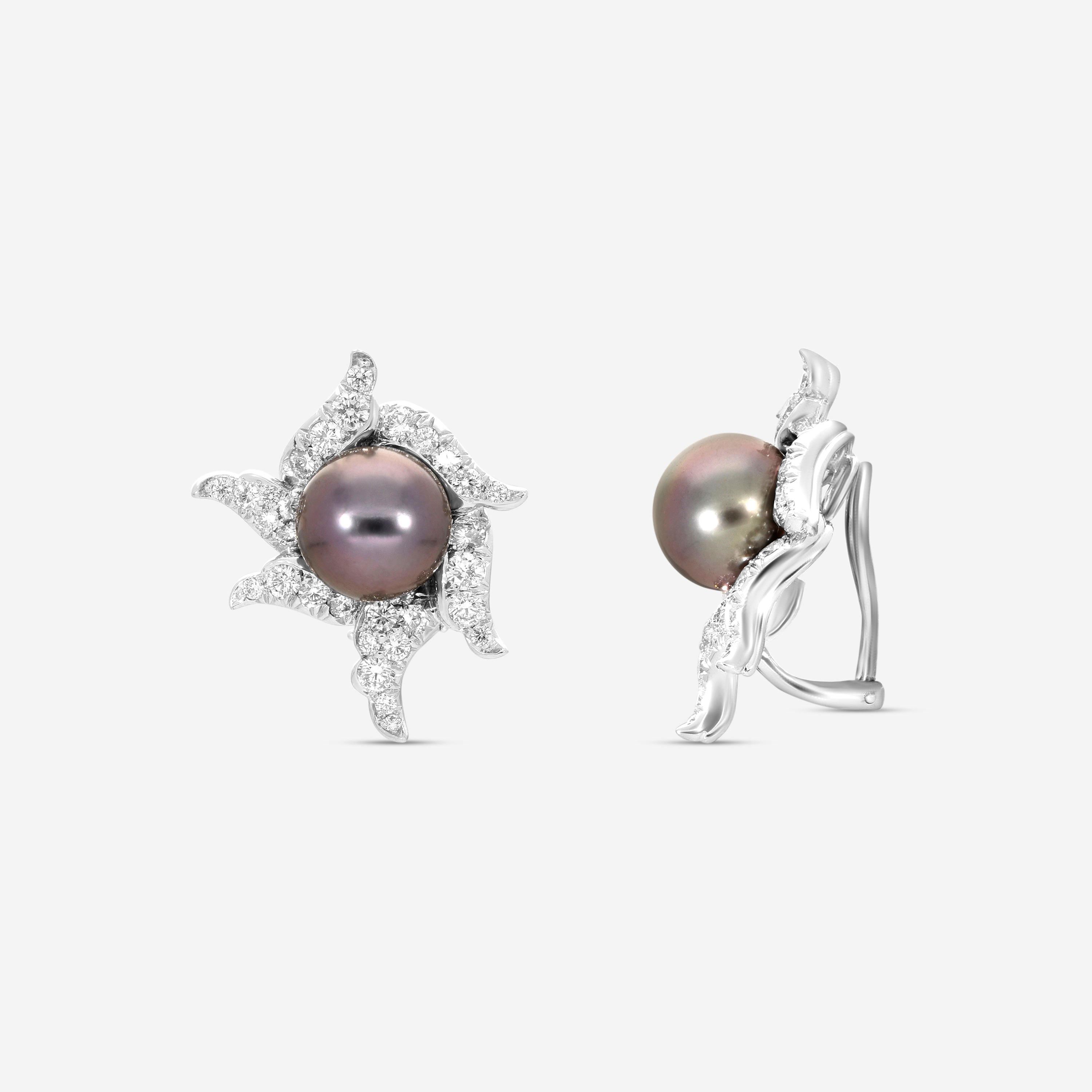 Assael Angela Cummings Platinum & 18K White Gold Pearl & Diamond Wave Earrings ACE0051 — view 2
