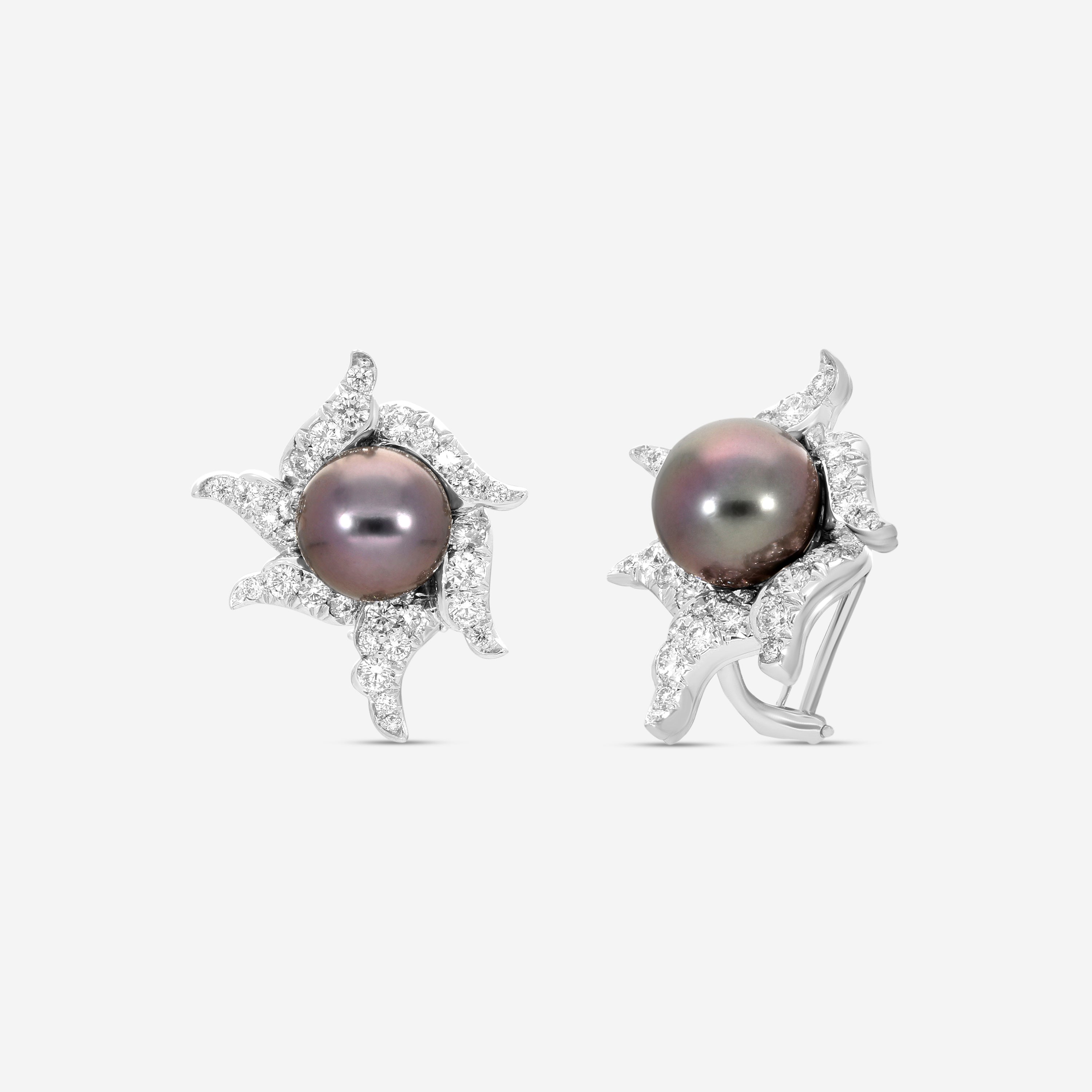 Assael Angela Cummings Platinum & 18K White Gold Pearl & Diamond Wave Earrings ACE0051 — view 3